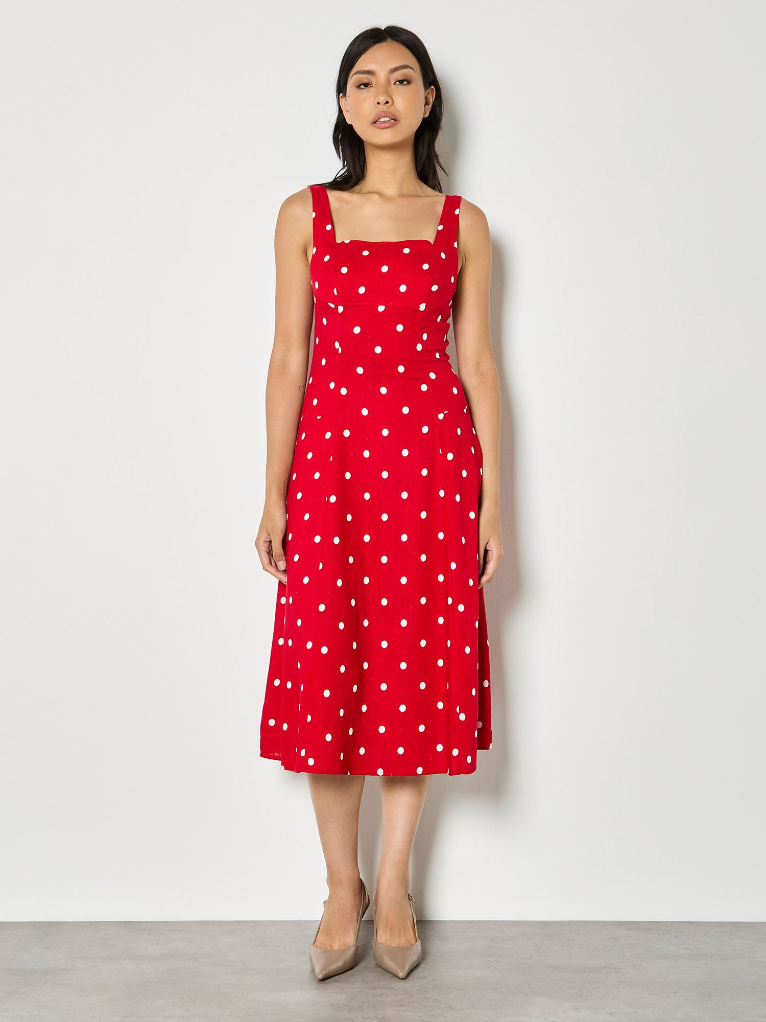Apricot Druckkleid Midi-Kleid mit Polka-Dot-Muster