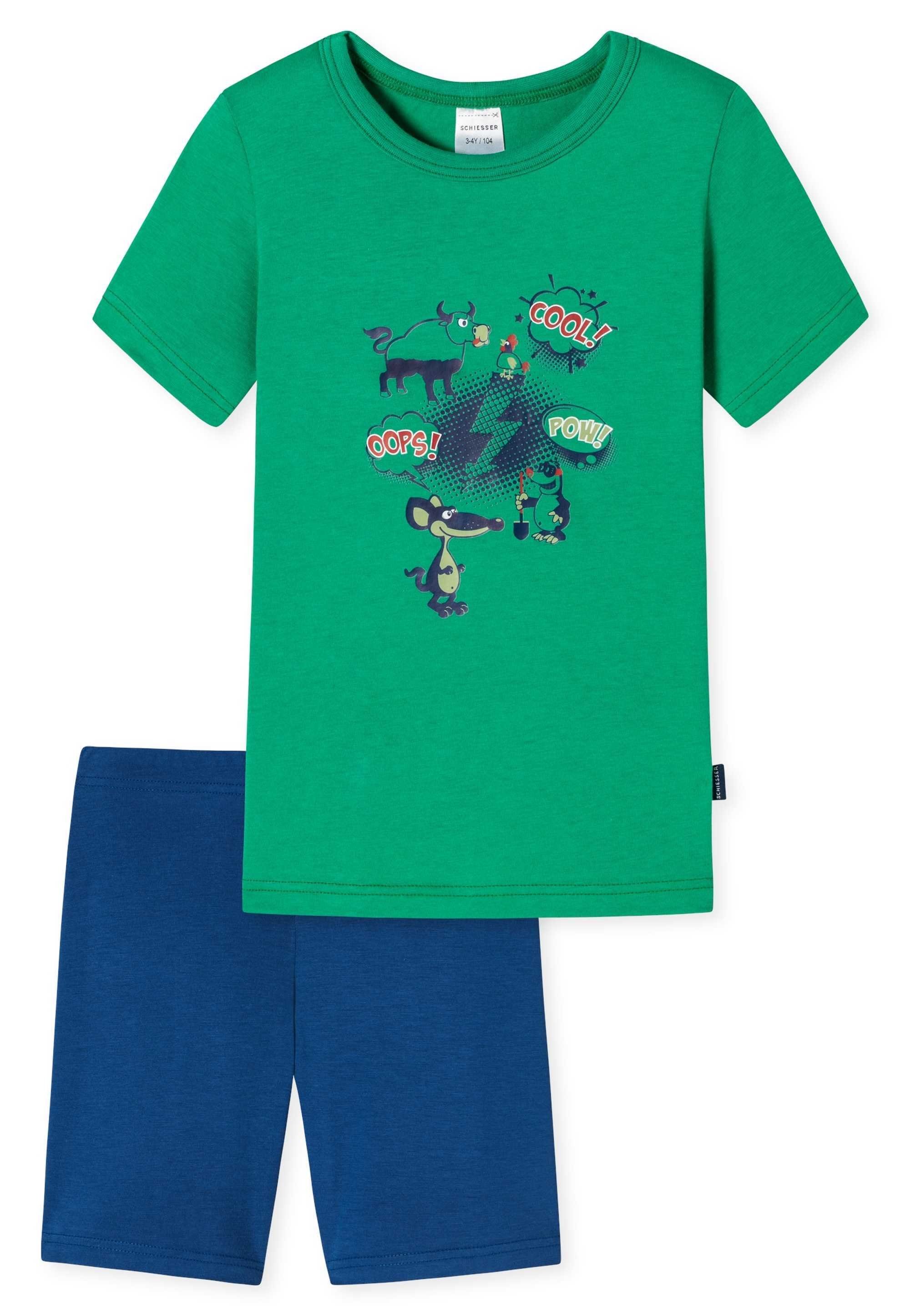 2-tlg. Schlafanzug Grün/Blau kurz, Kinder - Jungen Set Pyjama Schiesser