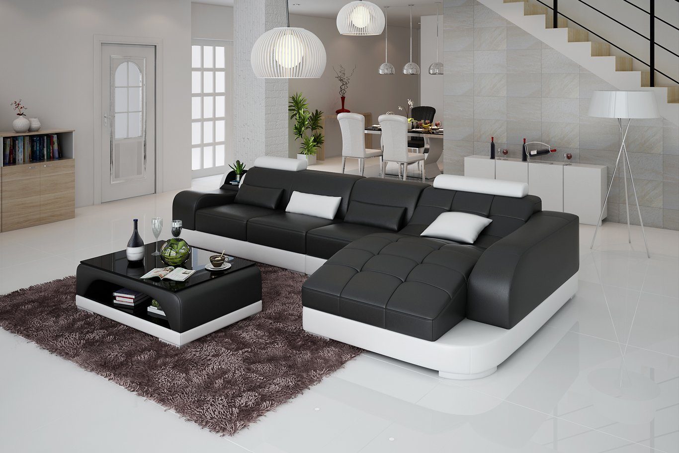 JVmoebel Ecksofa Ecksofa L Form Stoff Couch Wohnlandschaft Garnitur Design, Made in Europe Schwarz/Weiß