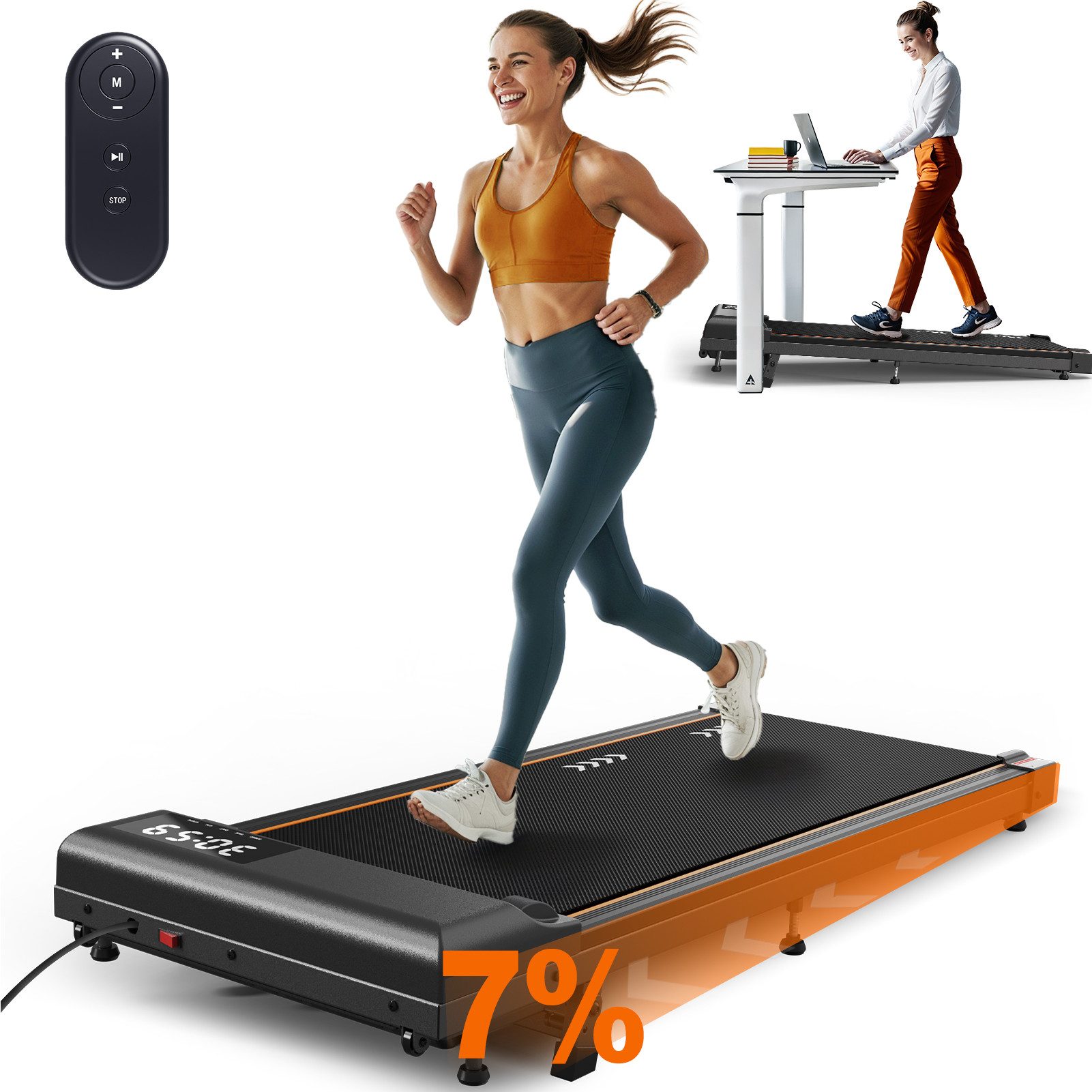 VOWVIT Laufband für Zuhause, Walking Pad mit 2.25HP Motor, Mit Steigung,7-Schicht-Lauffläche,Keine Installation Erforderlich