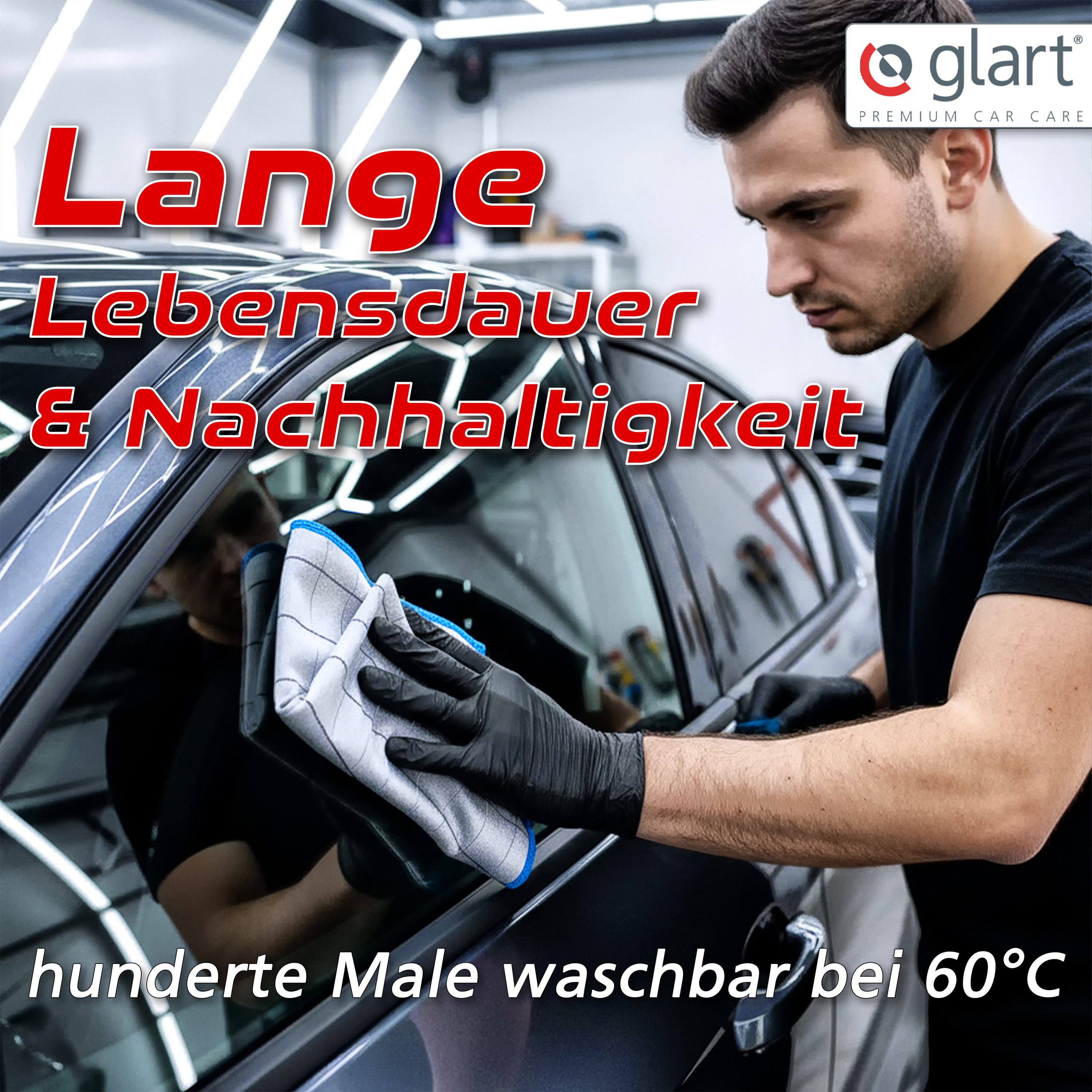 Glart 44C4B 4X Carbontücher Fensterputztücher Auto Glas fusselfrei 50x40cm Mikrofasertuch (98% PE/PA-Mehrkomponentenfaser, 2% PE, 40x50 cm) – Bild 5 von 5