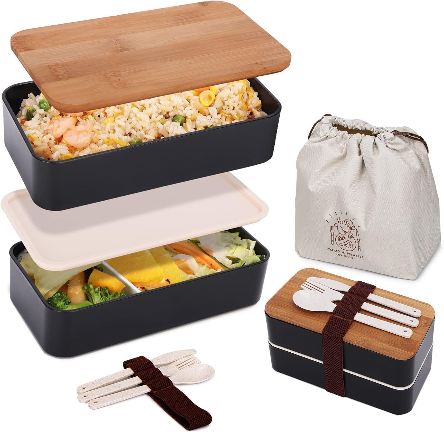 FELIXLEO Lunchbox Bento Lunchbox Erwachsene, 2-Stufige Brotdose Lunch Box mit Besteck
