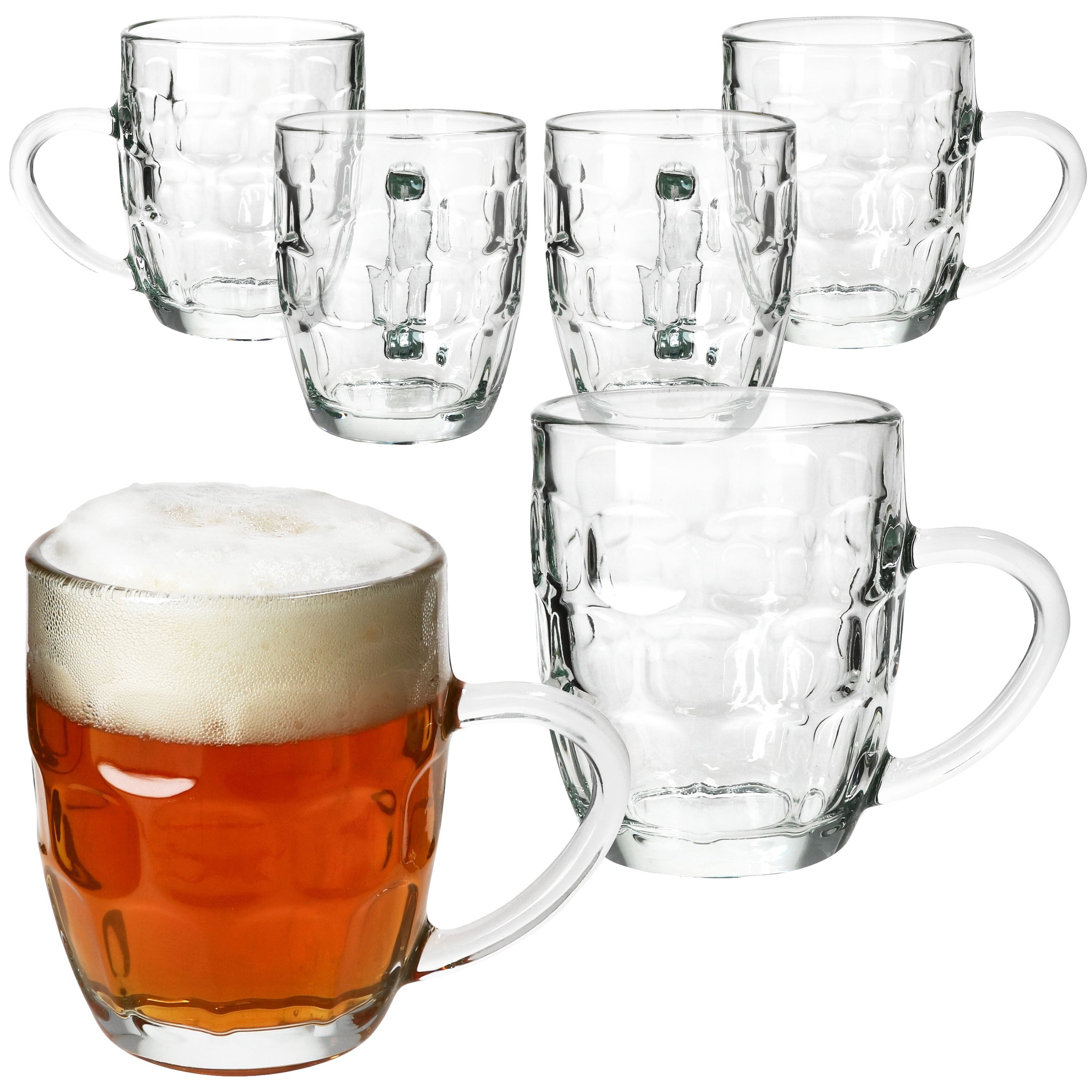 MamboCat Bierglas MamboCat 6er Set Dijon Bierkrug Glas mit Henkel & Relief 0,2L Party, Glas