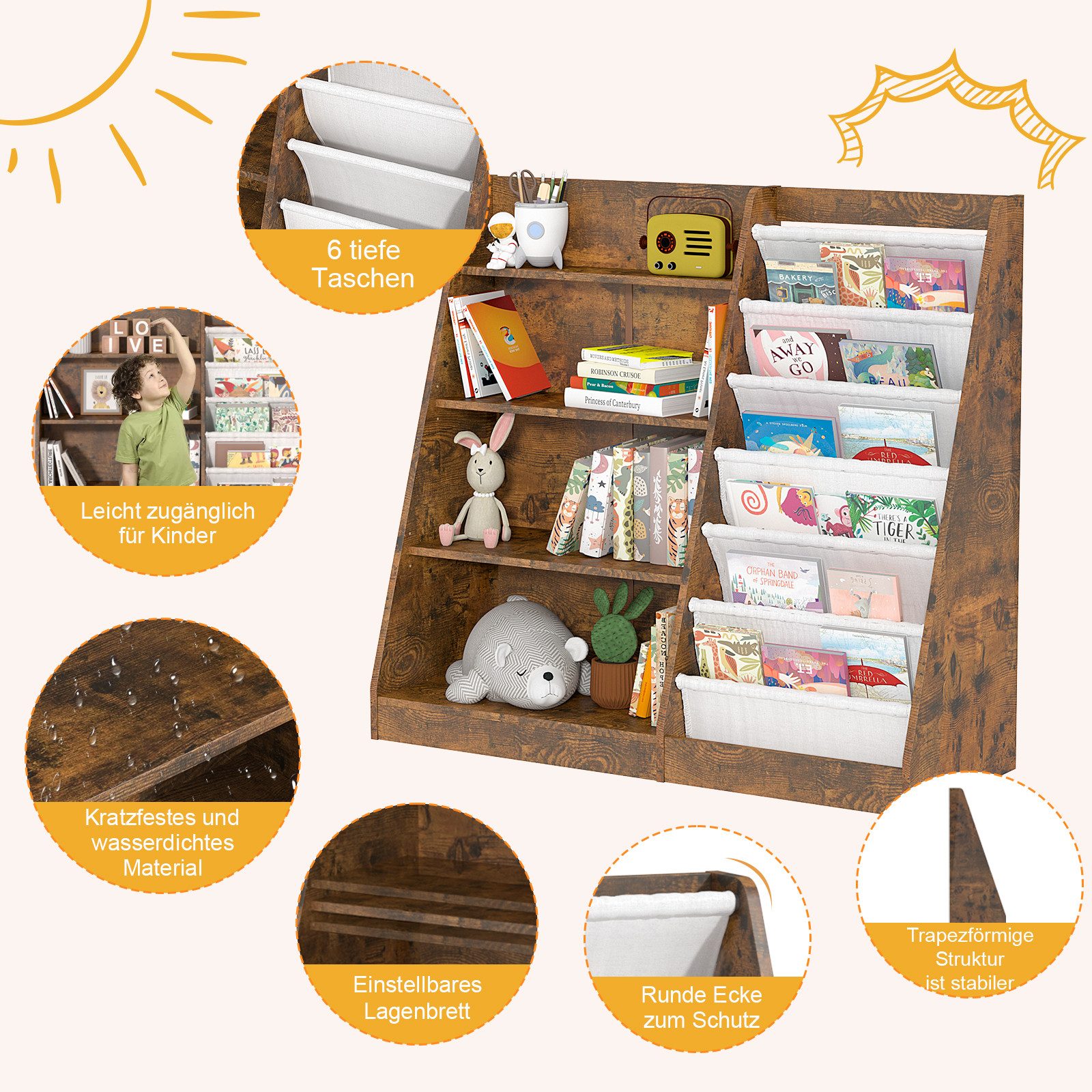 radelldar Bücherregal Kinderregal Spielzeugregal, 110x40x100cm, mit günstig online kaufen