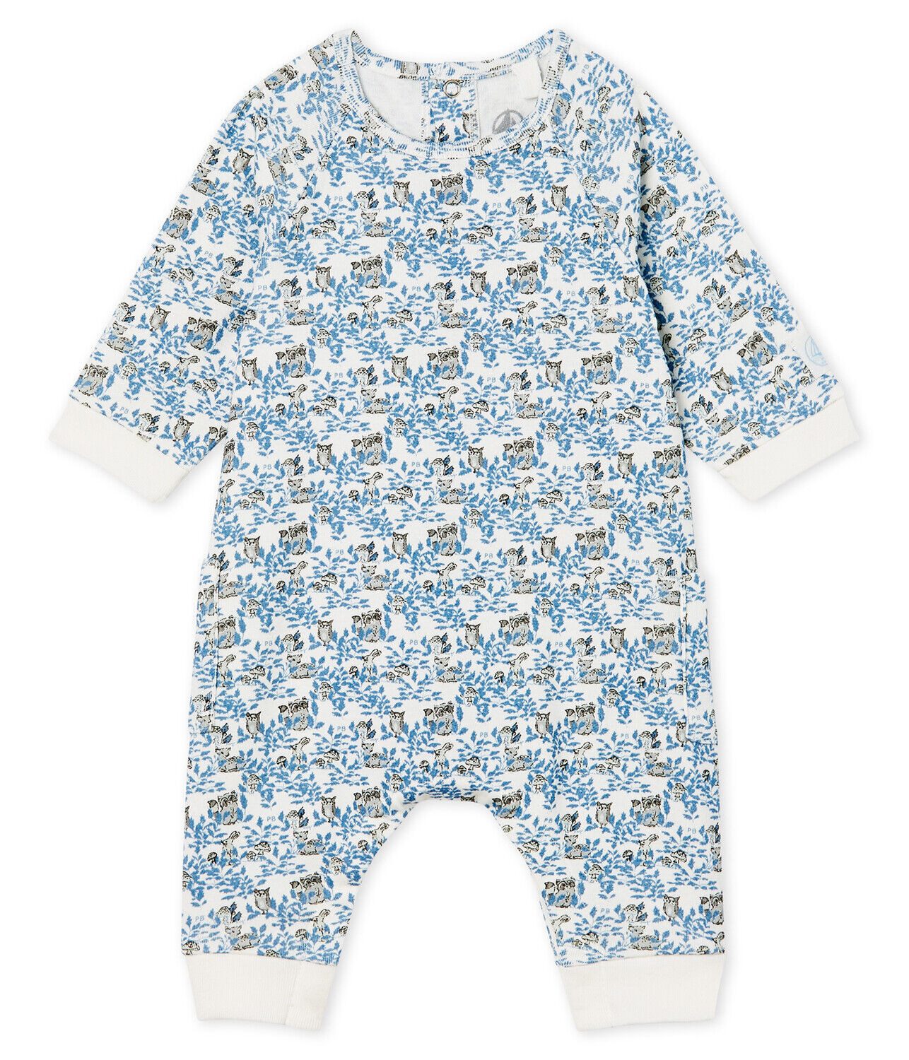 Petit Bateau Strampler PETIT BATEAU Strampler Overall Bodysuit allover Waldtiere grau blau