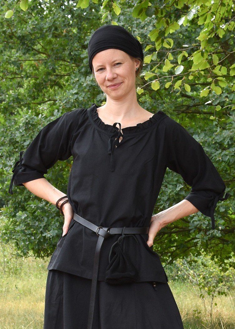 Battle Merchant Burgfräulein-Kostüm Markt-Mittelalter Bluse Birga 3/4 Arm Schwarz Größe XL