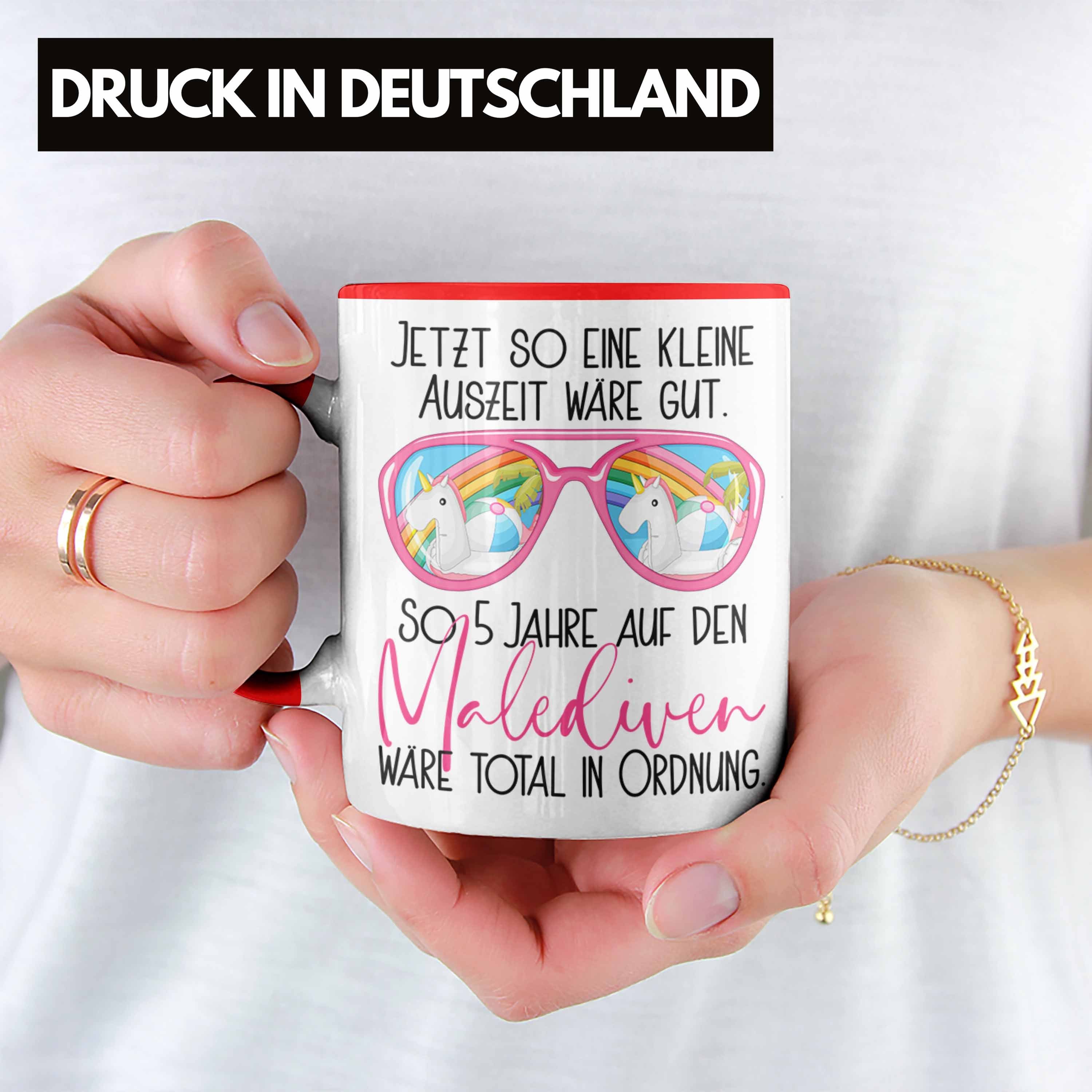 mit Geschenk Gesc für Tasse Trendation Büro-Kaffeetasse Rot Kollegin Malediven Spruch Tasse