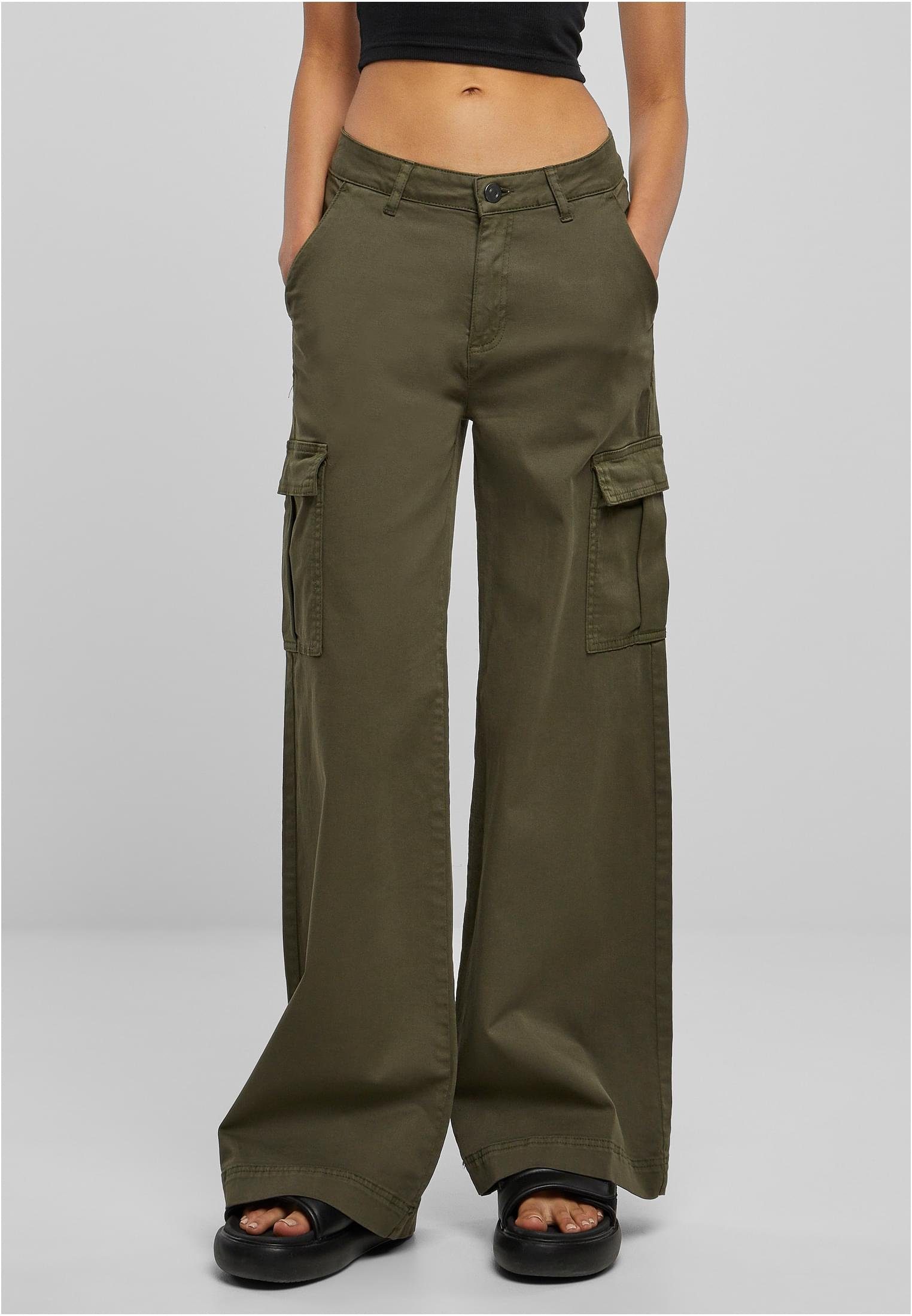 URBAN CLASSICS Stoffhose Damen Ladies High Waist Wide Leg Twill Cargo Pants (1-tlg) olive | Stoffhosen
