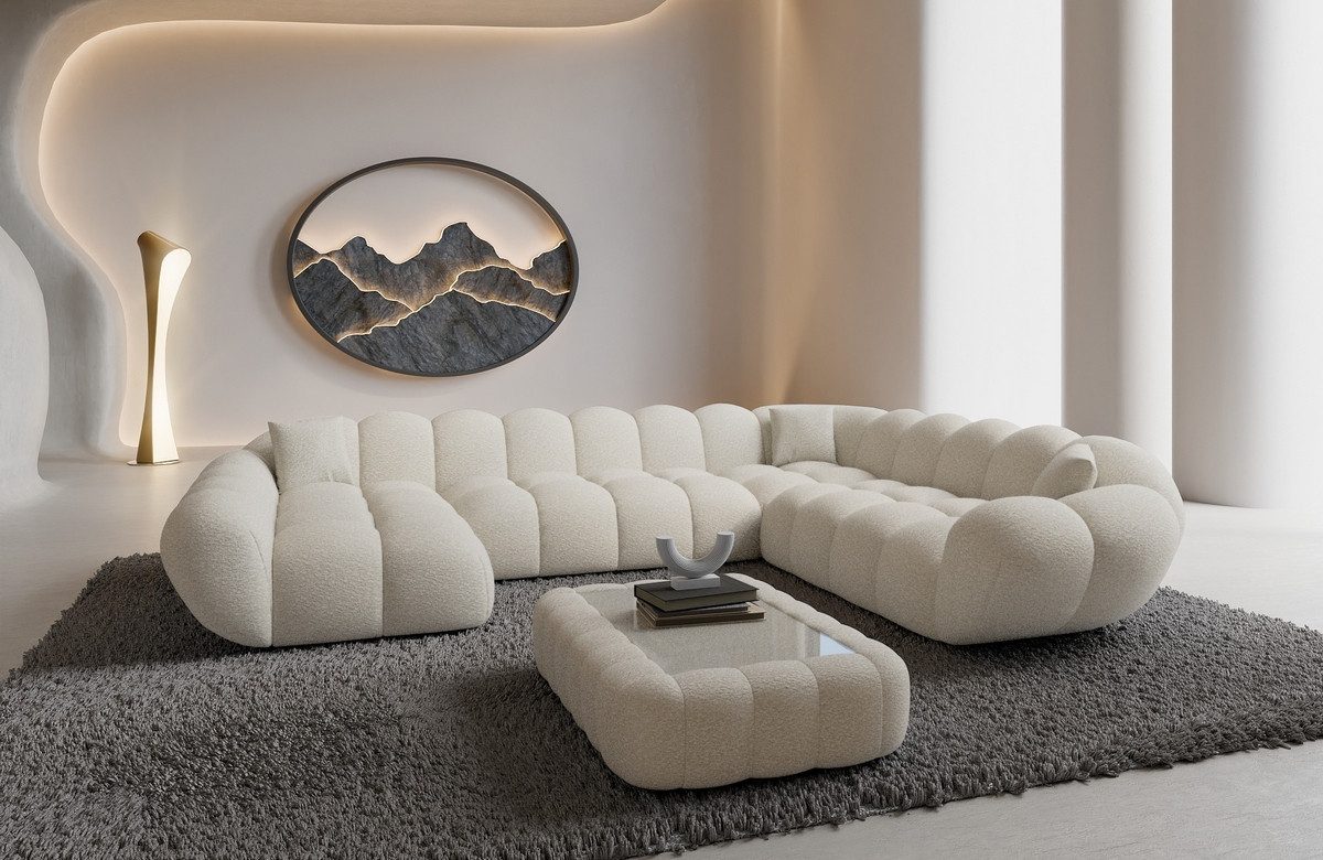 Sofa Dreams Wohnlandschaft Maleron XXL Polster Couch, Polsterecke, 6-Sitzer, Ottomane links, Boucléstoff in Weiß