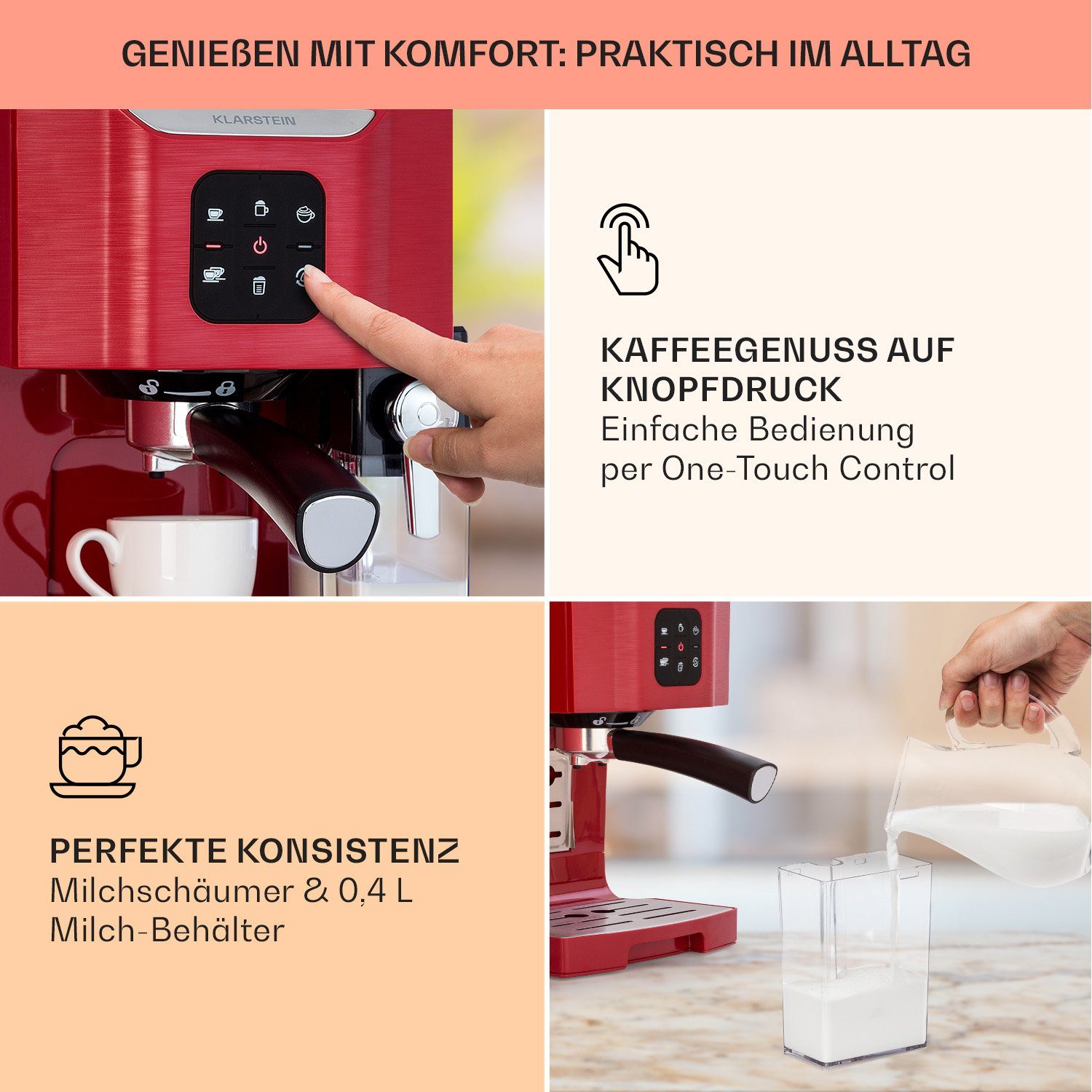 1.4l Kaffeekanne Klarstein Filterkaffeemaschine COF8-BellaVita-Rot,