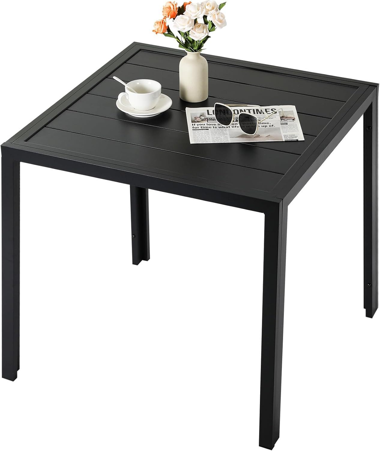 TLGREEN Gartentisch Komplett aus Aluminium, 75x75 cm Balkontisch Wetterfest, (Alu Quadratisch Esstisch,Outdoor Rostfreier Vollmetalltisch), Für Terrassen Garten Balkon, Brettbreite 11cm