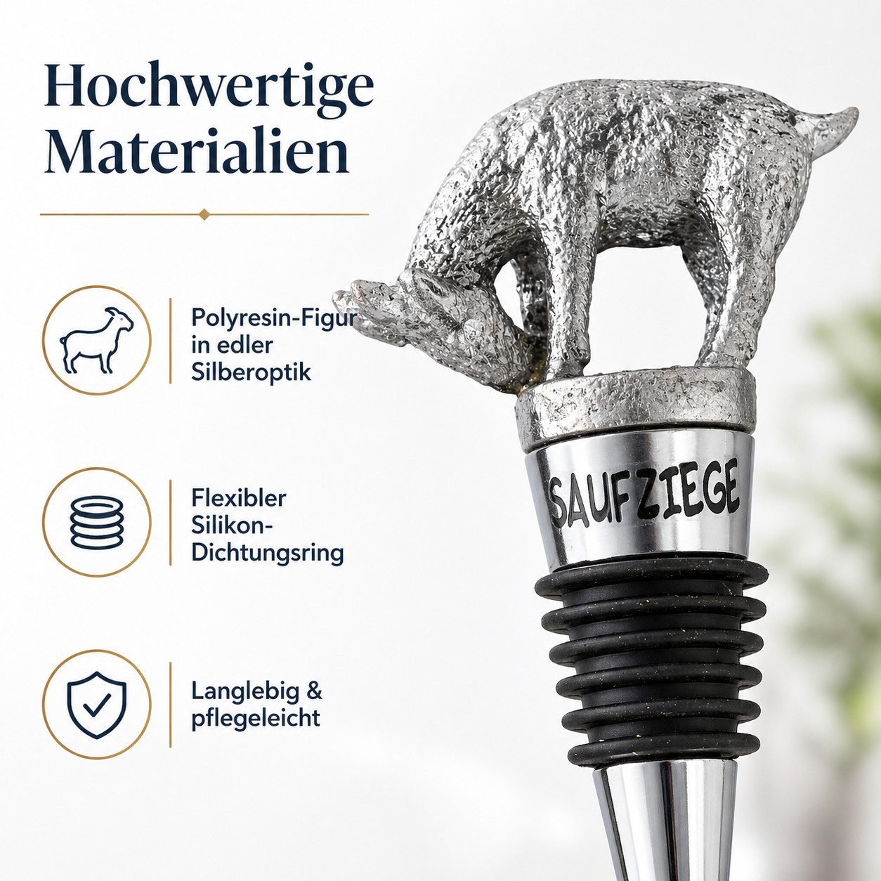 Gehlmann Flaschenverschluss Weinflaschenverschluss Ziege - Silber