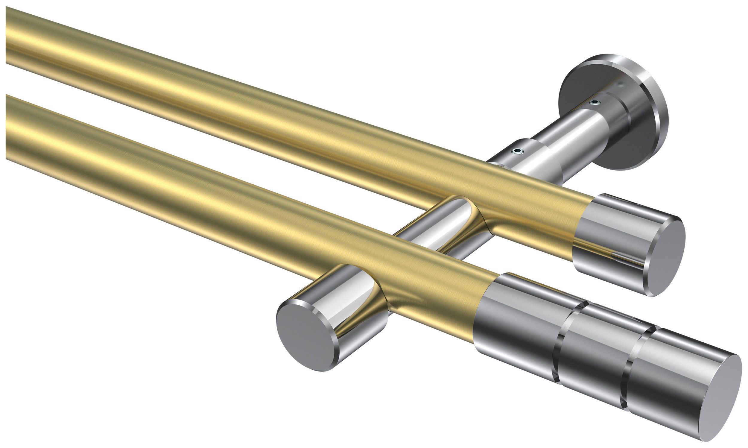 INTERDECO Gardinenstange Prestige Elanto, Ø 20 mm, 2-läufig, Fixmaß, kürzbar, Wandmontage, Metall, Messing-Optik / Chrom / Bicolor