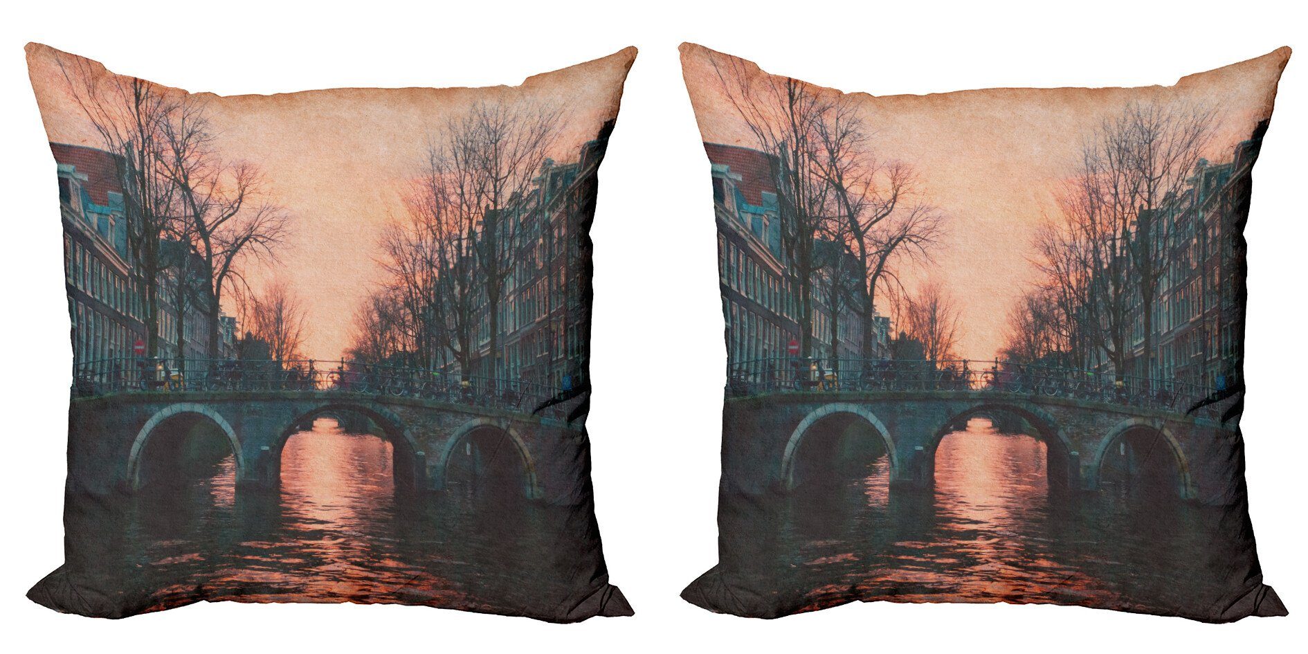 Kissenbezüge Modern Accent Doppelseitiger Digitaldruck, Abakuhaus (2 Stück), Stadt Amsterdam Weinlese-Brücke