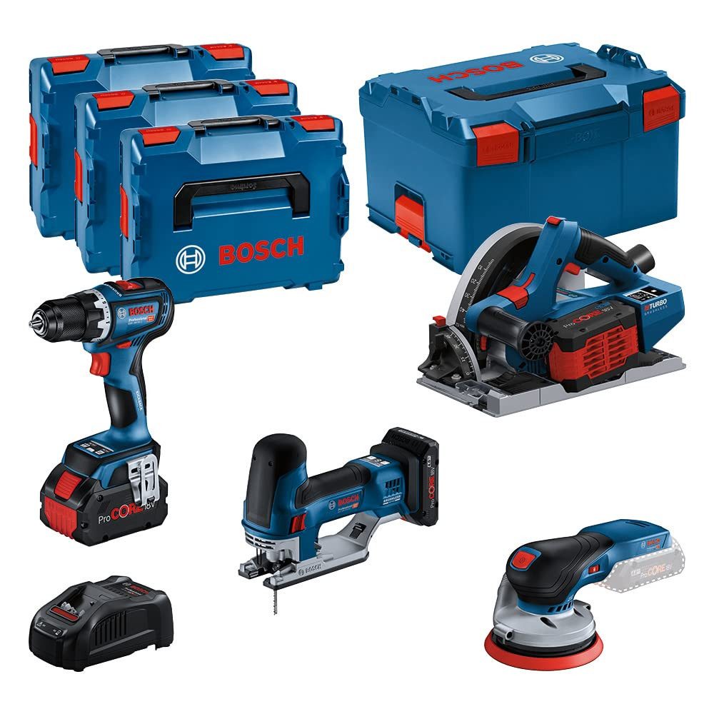Bosch Professional Werkzeugset Bosch 18V Combo Kit Set 4-tlg GSR GKT GST GEX 3x ProCORE Akku