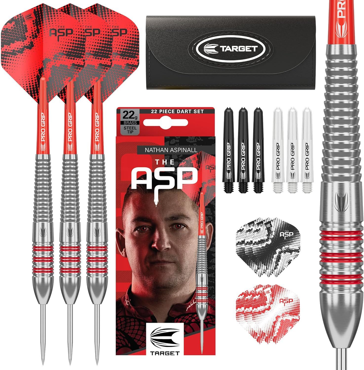 TARGET DARTS Dartpfeil Nathan Aspinall Messing Steeldarts-Set, 22 g, inkl. Aufbewahrungsetui
