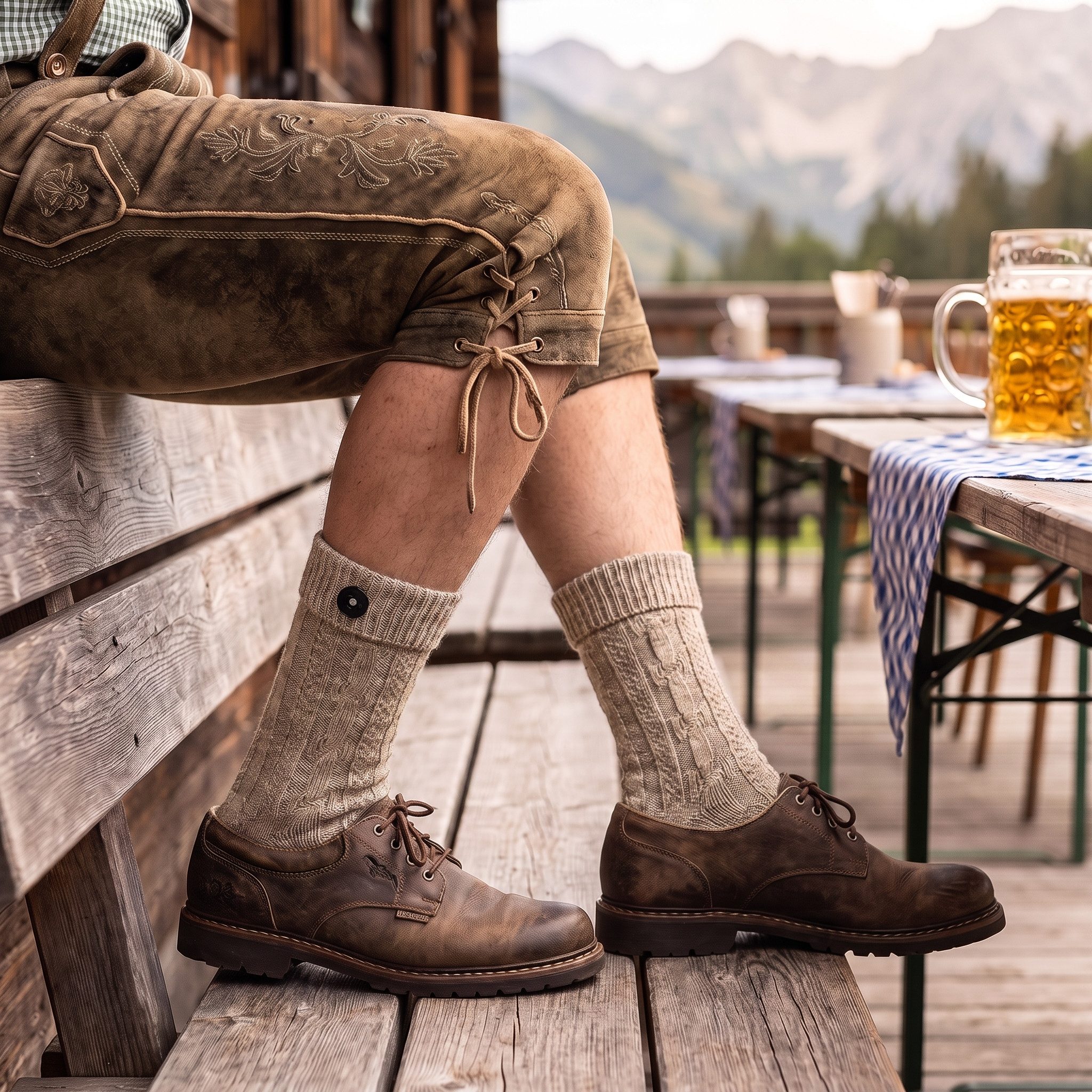 Black Snake Trachtensocken Schoppersocken mit Zierknopf und Zopfmuster für Damen und Herren (Packung, 1-Paar, Naturmelange 43/46) Aus weichem Baumwollmix mit Um – Bild 5 von 5