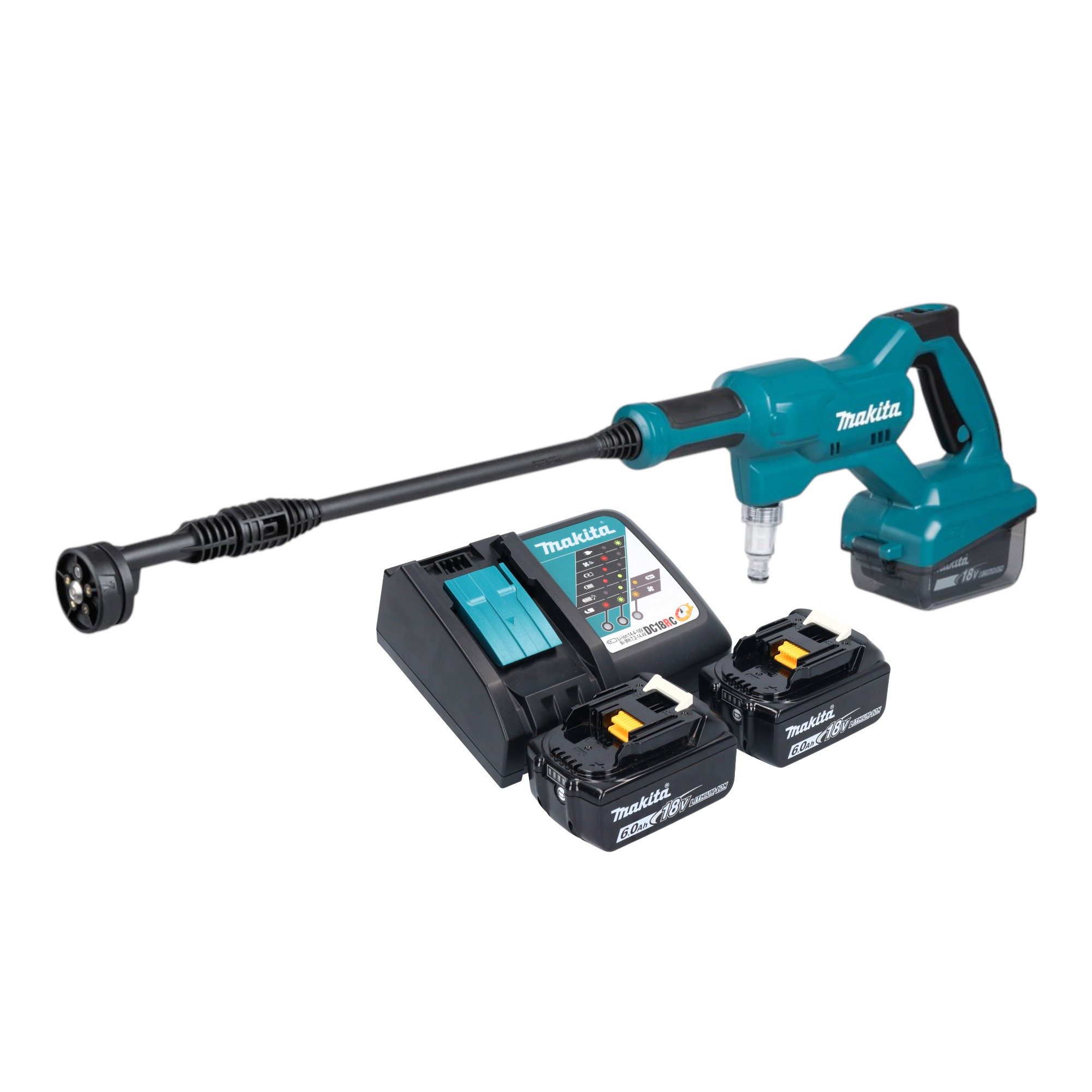 Makita Hochdruckreiniger DHW 180 RG Akku Druckreiniger 18 V 24 bar + 2x Akku 6,0 Ah + Ladegerät