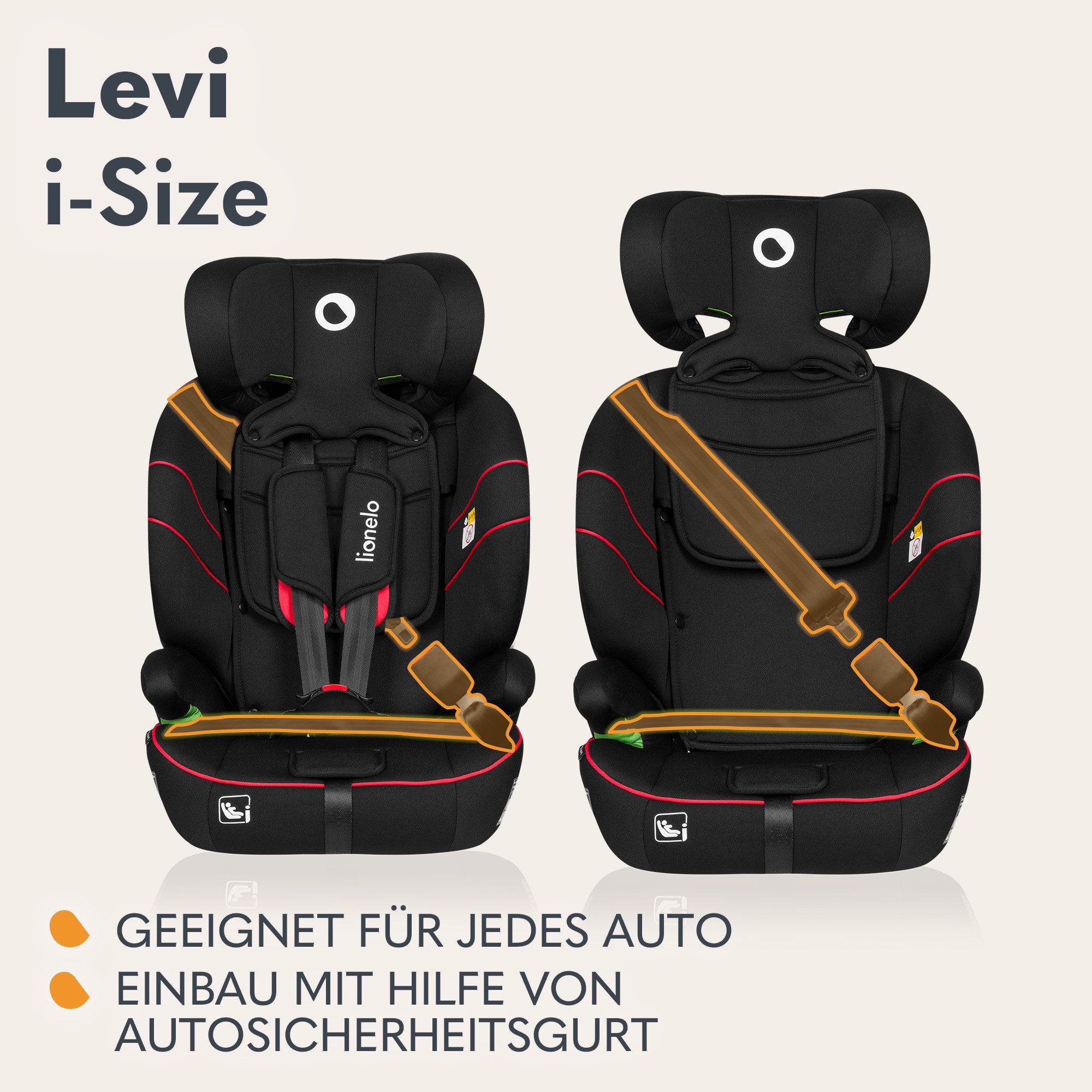 lionelo Autokindersitz LEVI I-SIZE, ab: 15 Monaten, bis: 12 Jahre, (Set), i-Size / Universell passend, passt in alle Autos