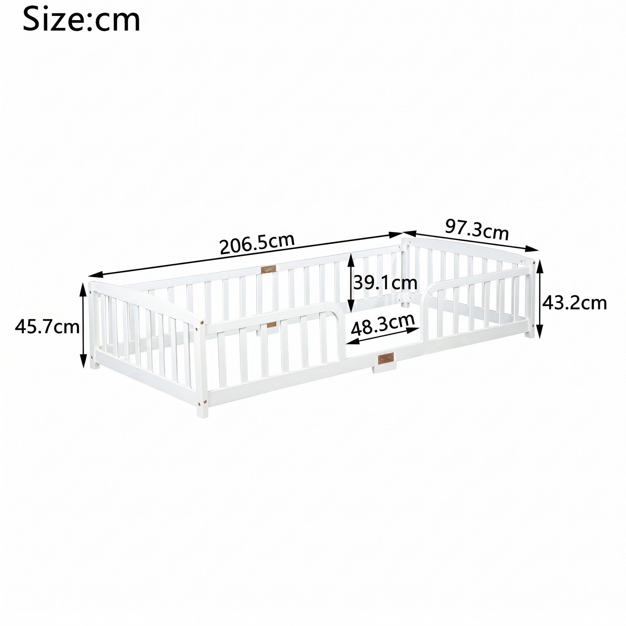 Celya Holzbett mit Sicherheitsgeländern (ohne Matratze, Zugangsöffnung mit abgerundeten Ecken, Einfache Montage), Geeignet für Schlafzimmer, Kinderzimmer, Jugendzimmer