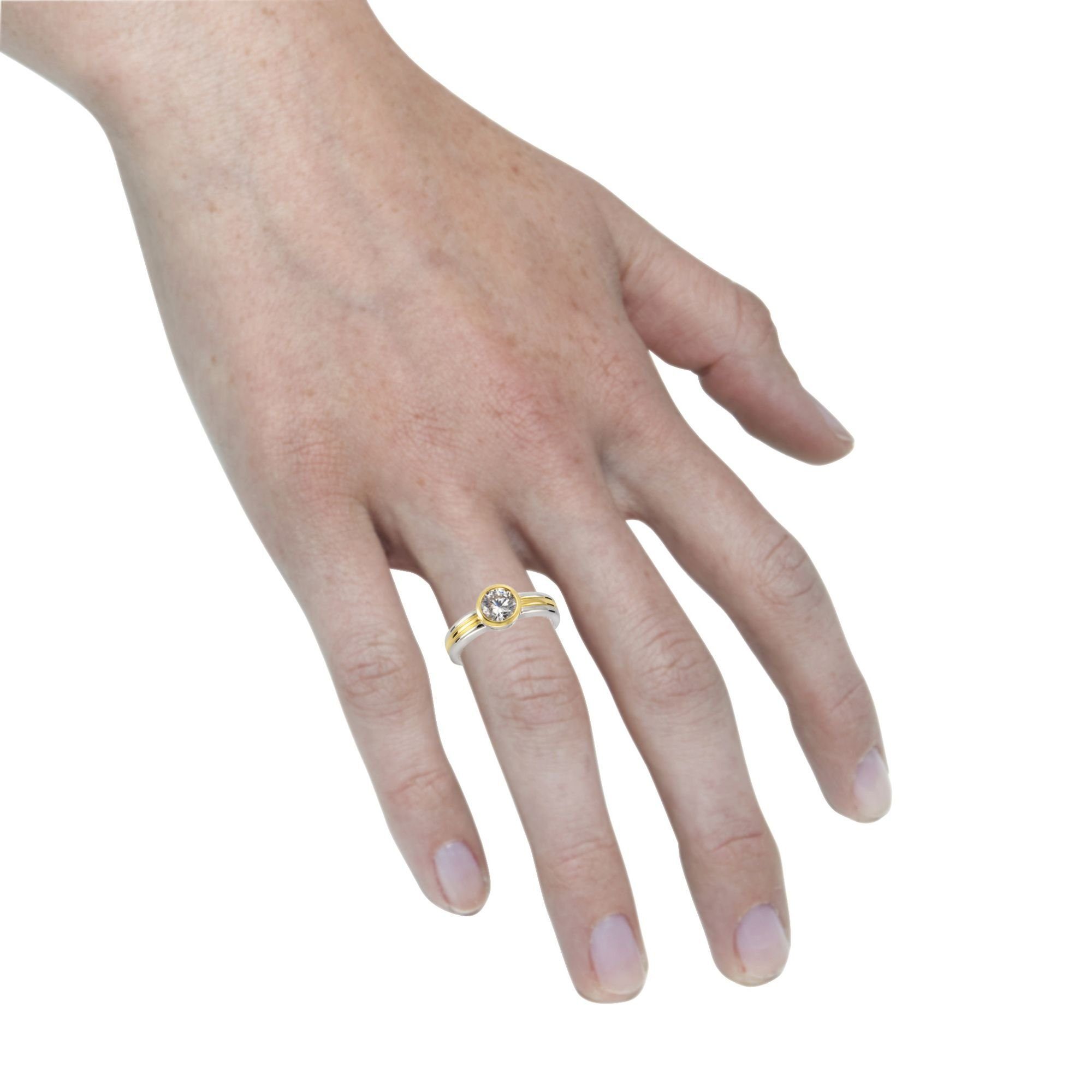CELESTA Fingerring 925 Sterling Silber zweifarbig Zirkonia