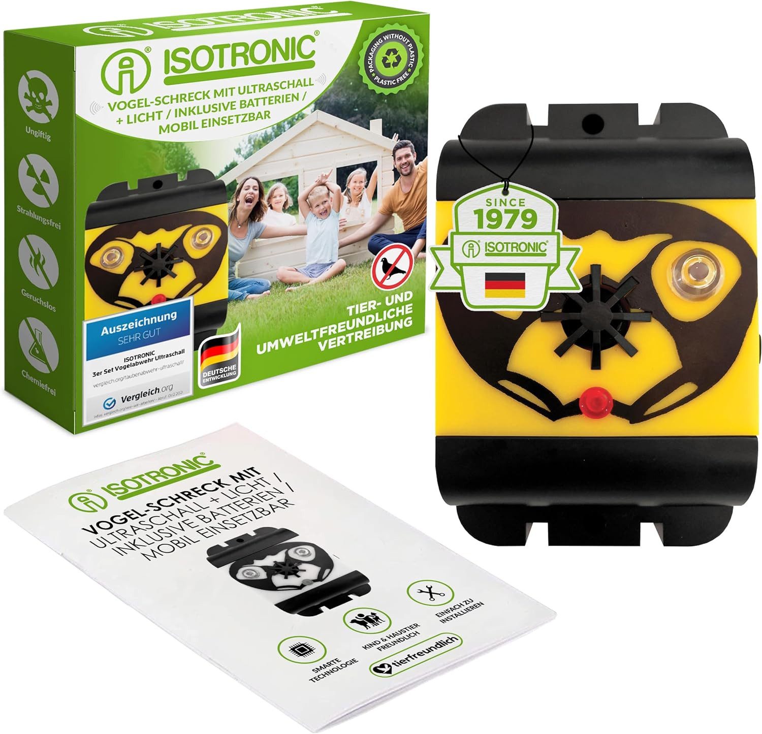 ISOTRONIC Ultraschall-Tierabwehr Vogelabwehr batteriebetrieben, 1-tlg.