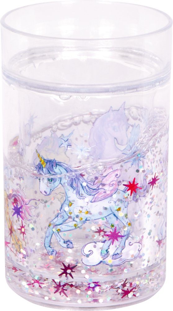 COPPENRATH DIE SPIEGELBURG Kinderbecher Glitzerbecher mit Schwimmelementen Einhorn Paradies, 1-tlg., Kunststoff, doppelwandig