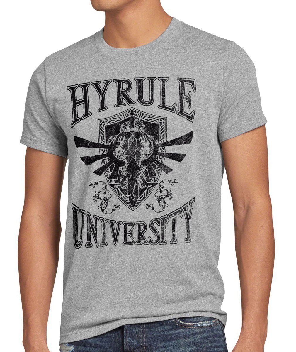 style3 Print-Shirt Herren T-Shirt Hyrule University link zelda wii past ocarina time switch waker grau meliert