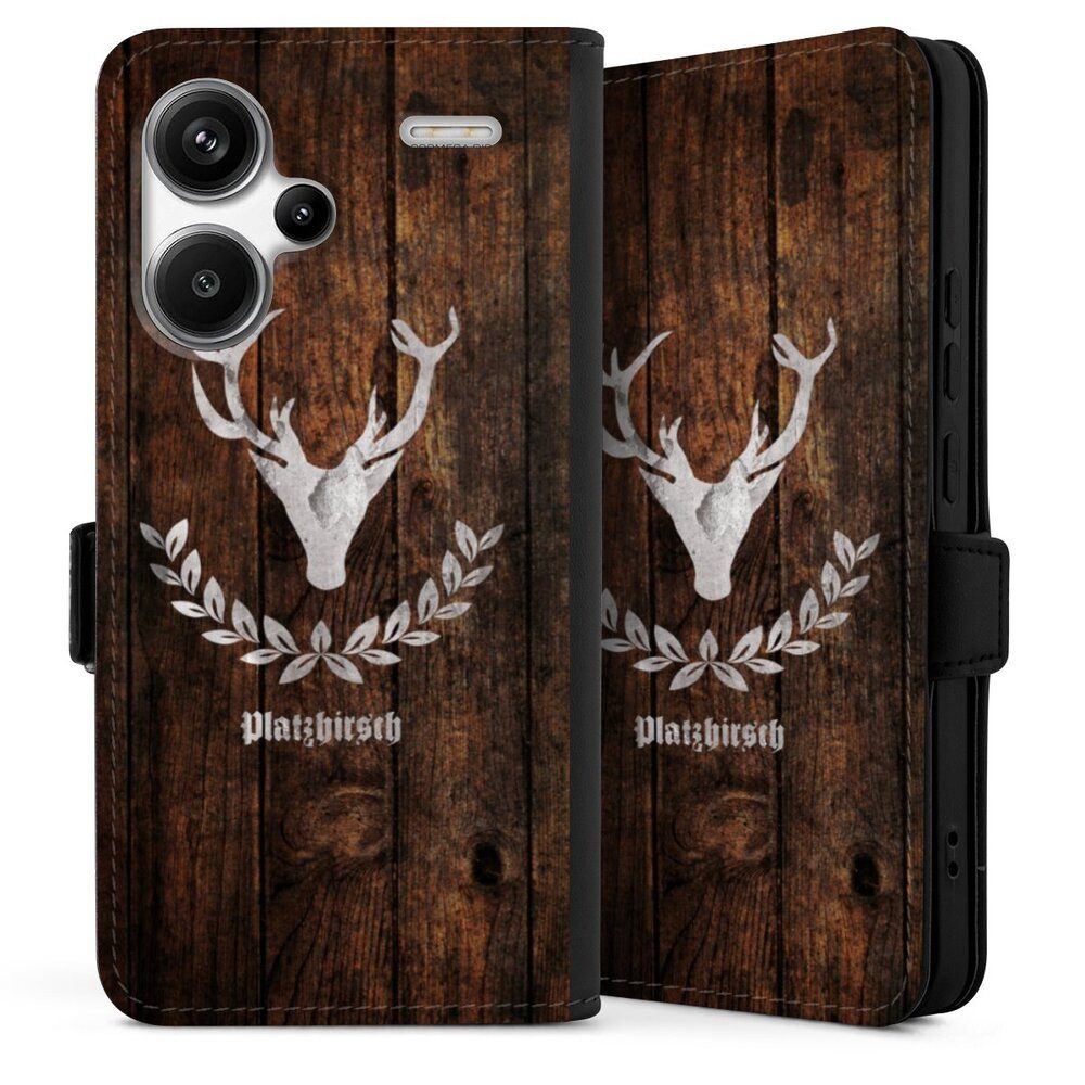 DeinDesign Handyhülle Hirsch Holzoptik Holz Platzhirsch, Xiaomi Redmi Note 13 Pro Plus Hülle Handy Flip Case Wallet Cover