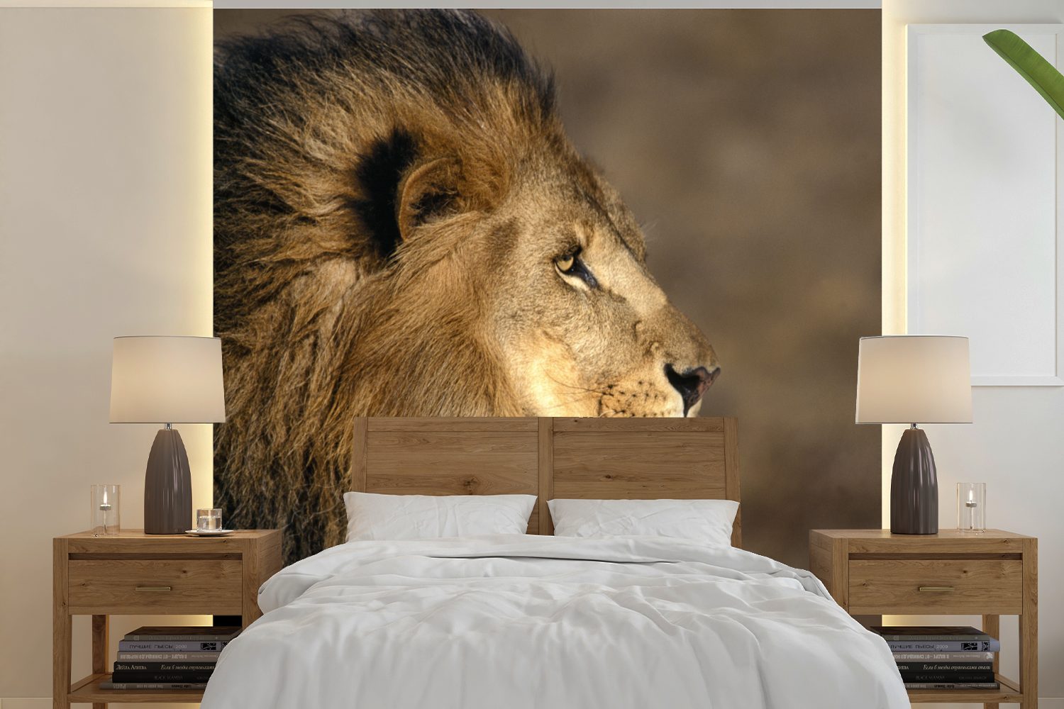 MuchoWow Fototapete Profil - Löwe - Afrika, Matt, bedruckt, (5 St), Vinyl Tapete für Wohnzimmer oder Schlafzimmer, Wandtapete