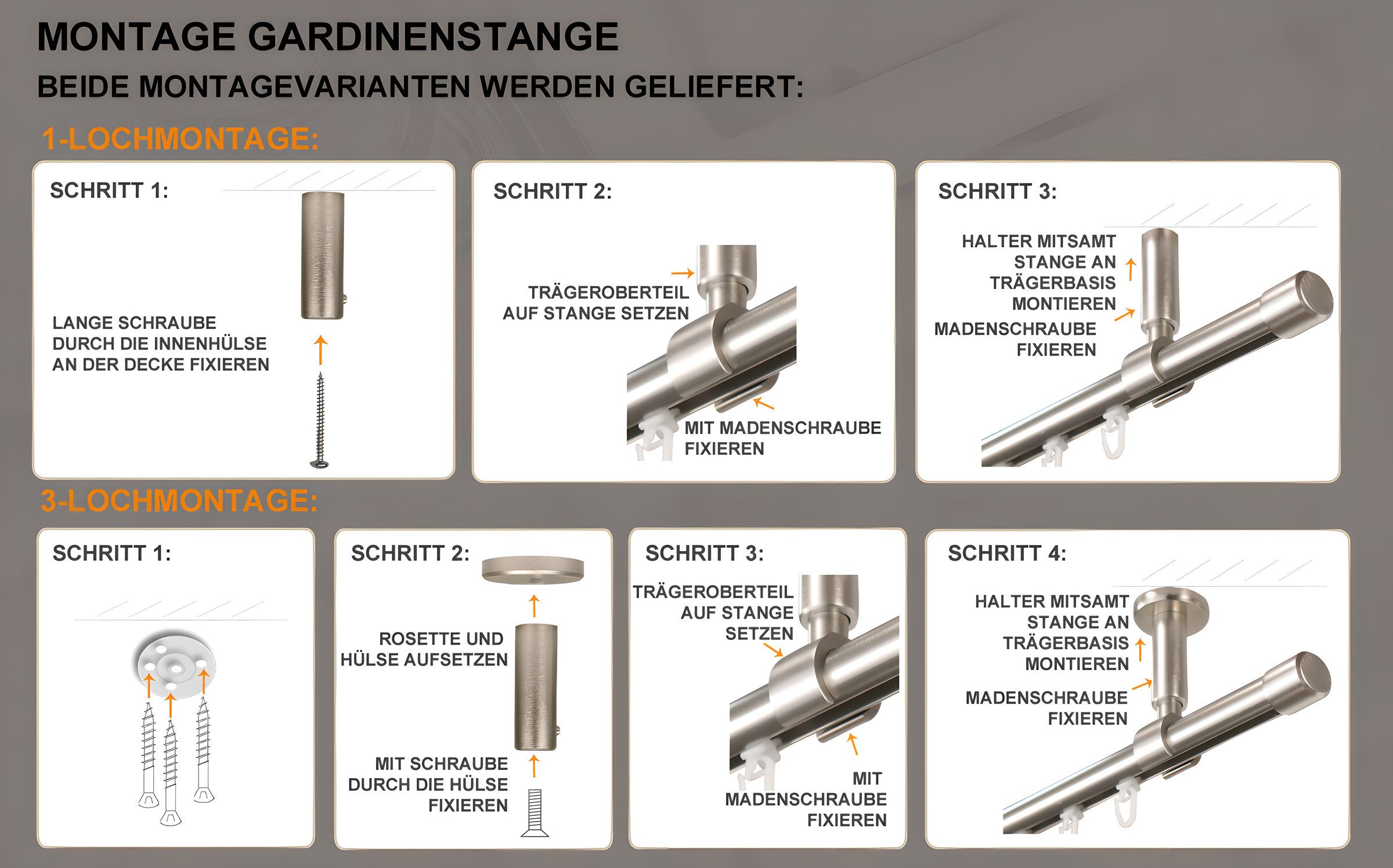 iso-design Gardinenstange Innenlauf zur Deckenmontage 20 mm Durchmesser variabler Deckenabstand, Ø 20 mm, kürzbar, Deckenmontage, geschraubt, Aluminium, Deckena – Bild 4 von 5