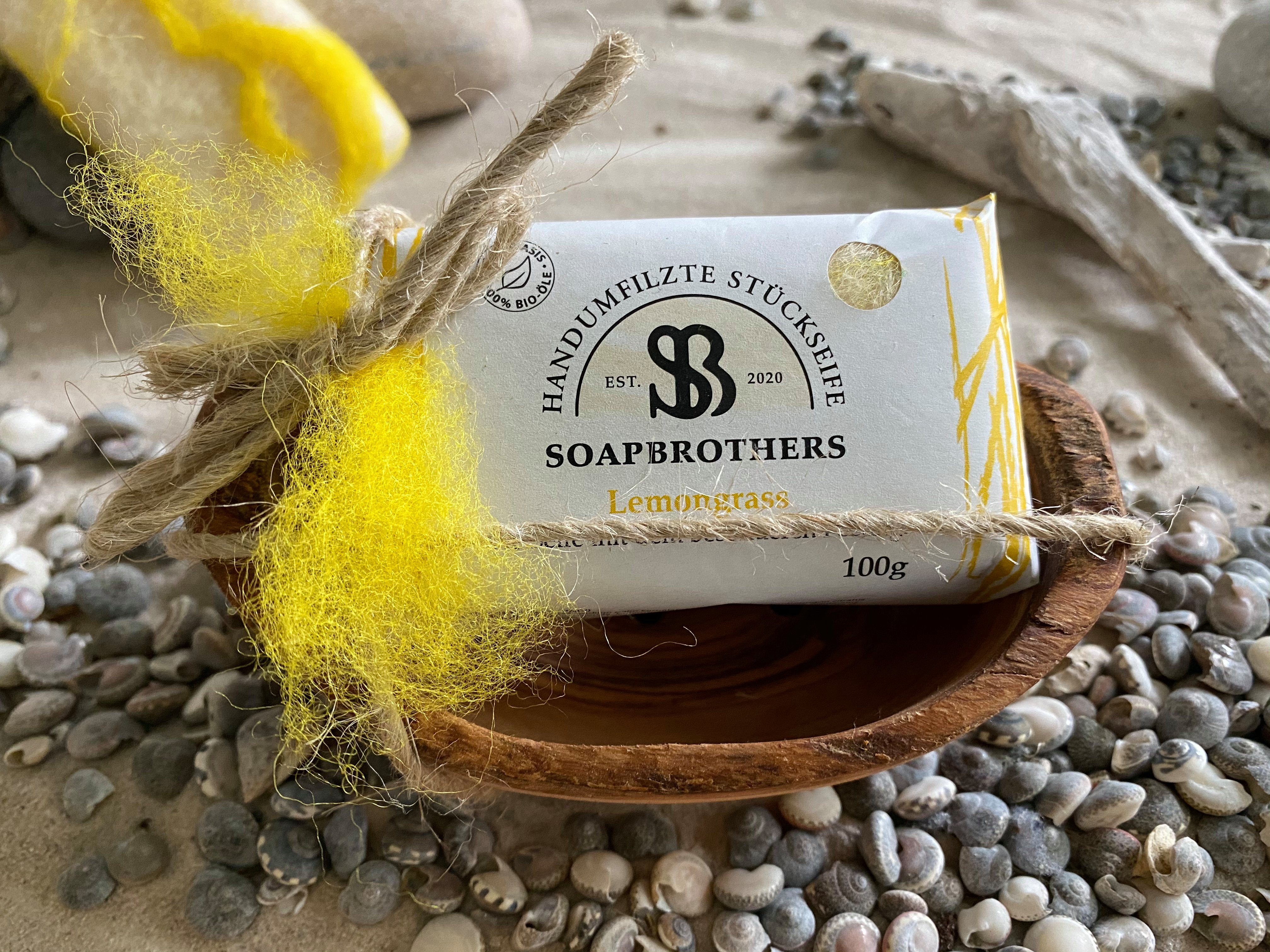 Soapbrothers Seifen-Set Geschenk-Box Naturkosmetik und Olivenholzseifenschale 8 versch. Düfte, 2-tlg., Naturkosmetik