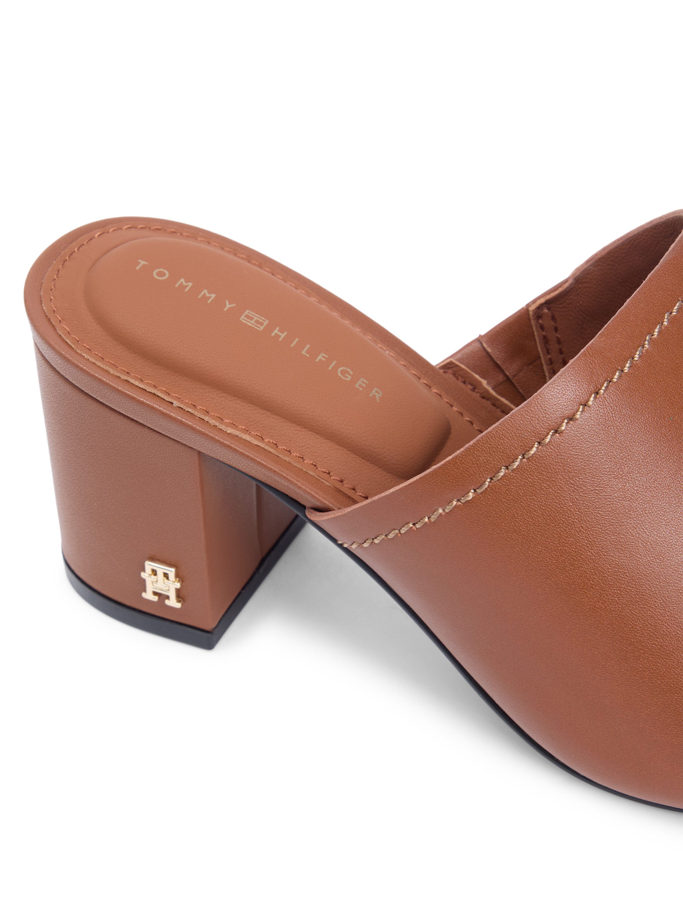 Tommy Hilfiger TH BLOCK HEEL MULE LTH Pantolette Sommerschuh, Businessschuh mit weicher Bandage