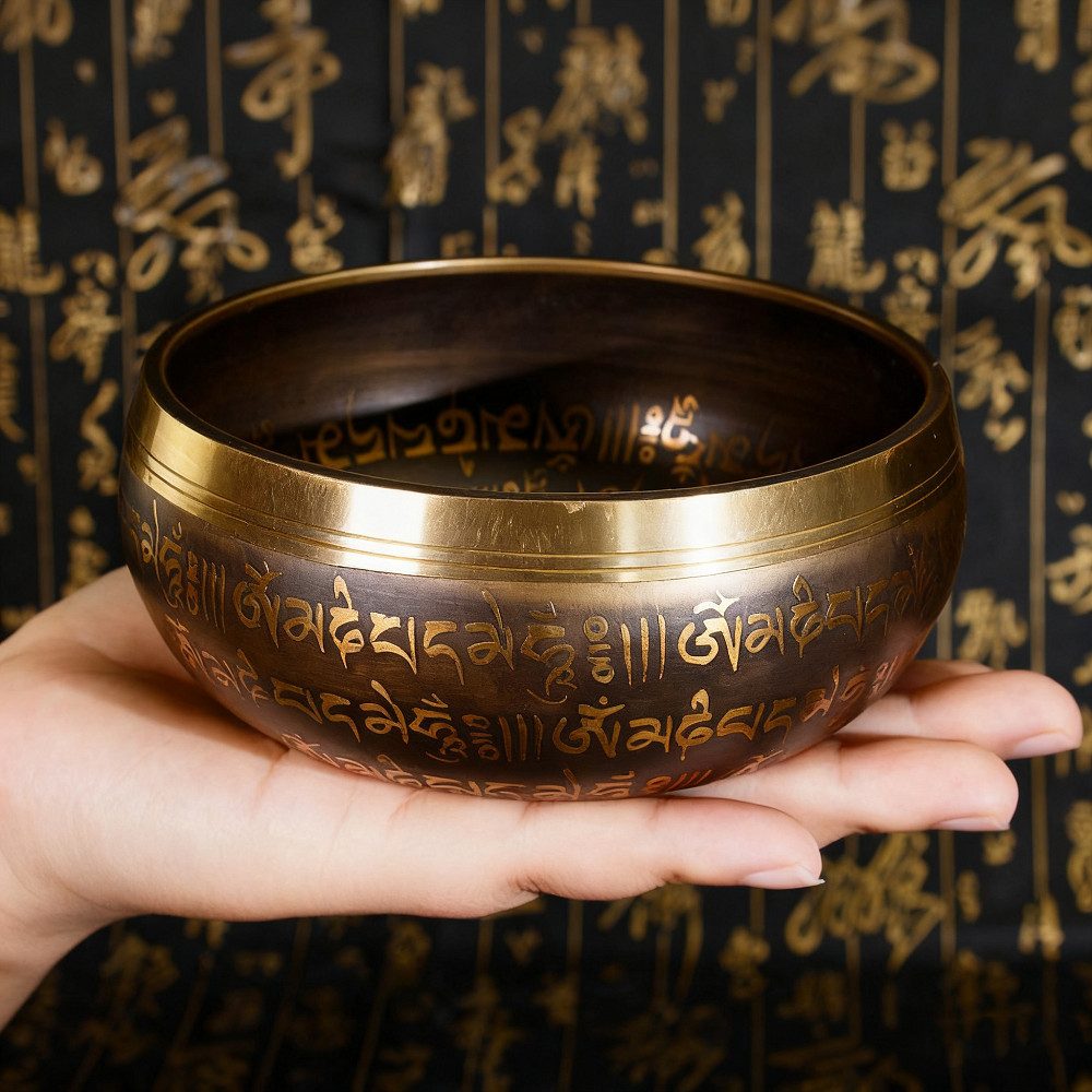 FANNOU Percussion Block Tibetische Klangschale – Handgefertigt in Nepal, 1-St., Inkl. Kissen&Holzschlegel–Ideal für Meditation,Entspannung&Dekoration