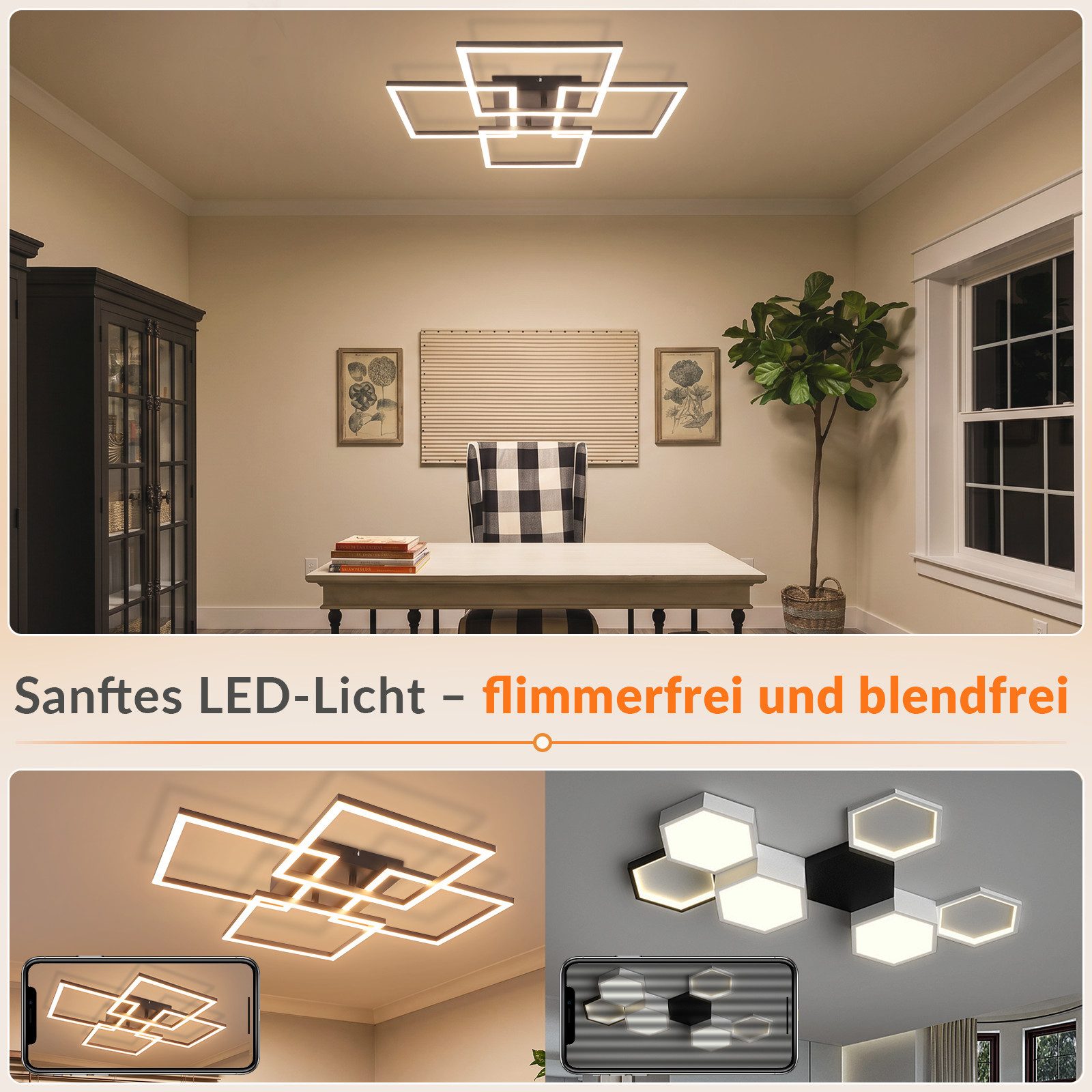 Nettlife LED Deckenleuchte 31/43W dimmbar Wohnzimmer Fernbedienung eckig modern Deckenlampe, LED fest integriert, für Schlafzimmer Küche Büro wechselbar von 300 – Bild 5 von 5