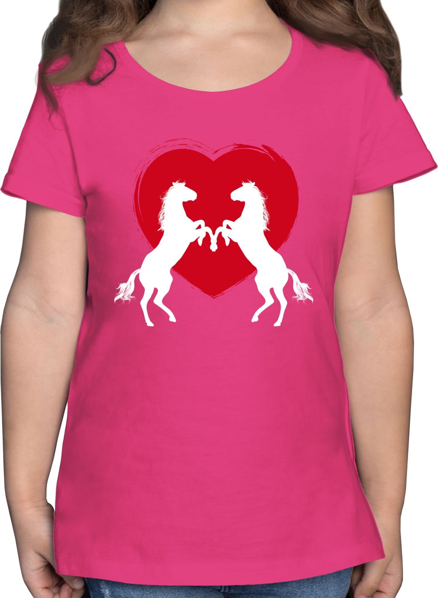 Shirtracer T-Shirt Pferde mit Herz Fuchsia 1 Pferd