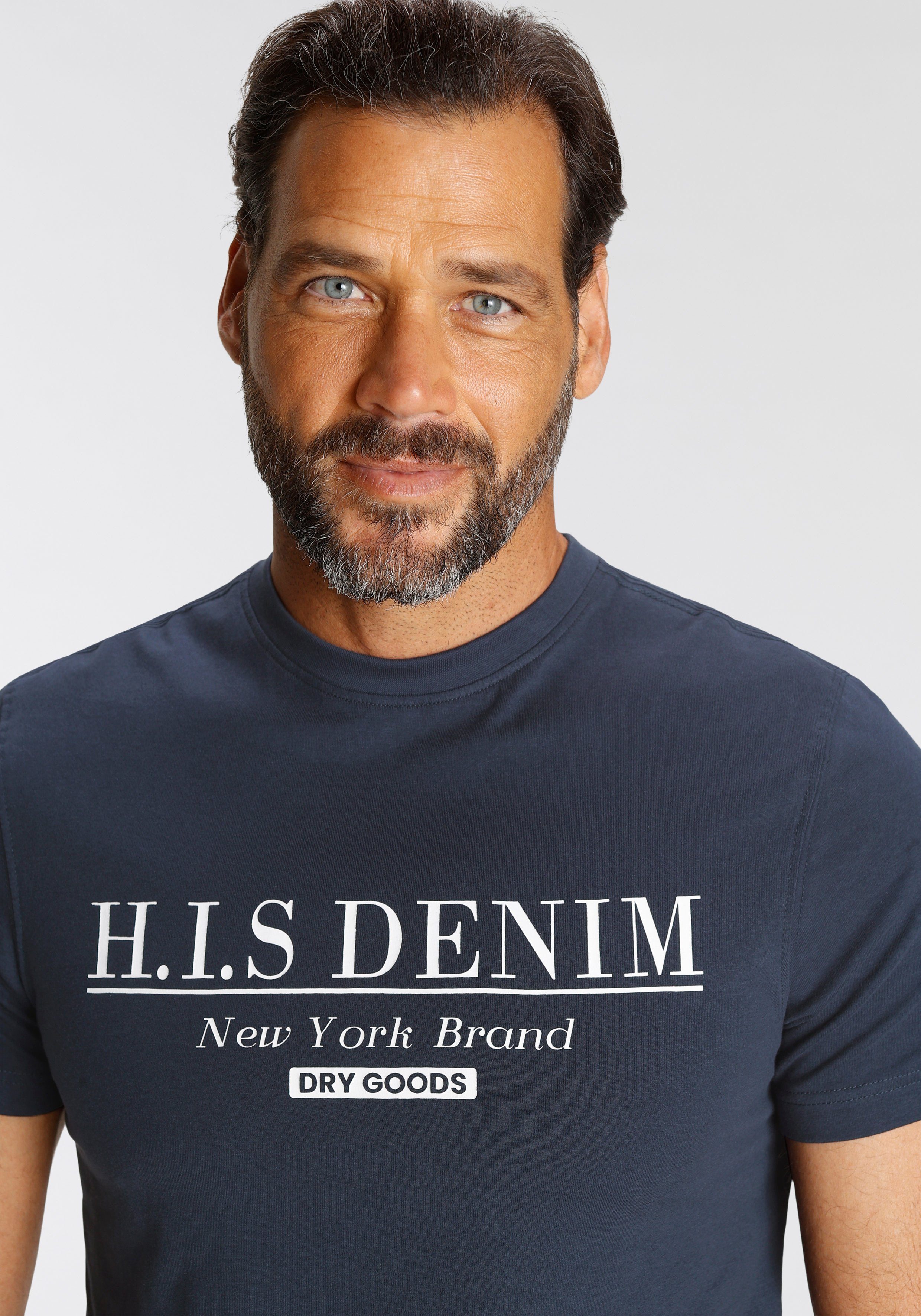 H.I.S T-Shirt schmale Passform, bedrucktes Design, Rundhalsausschnitt