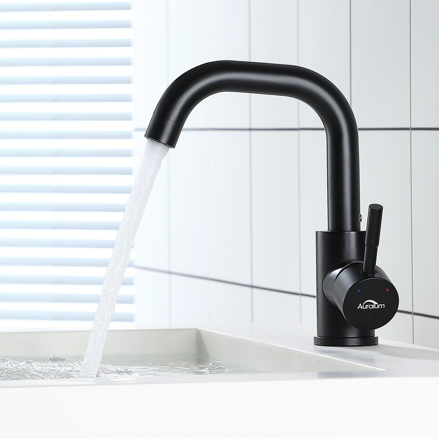 Auralum Waschtischarmatur Waschbecken Wasserhahn Einhandmischer Schwarz Badezimmer 360° Mischbatterie