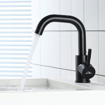 AuraLum pro Waschtischarmatur Wasserhahn Bad Waschbecken Armaturen Einhebelmischer 360°Drehbar Schwarz