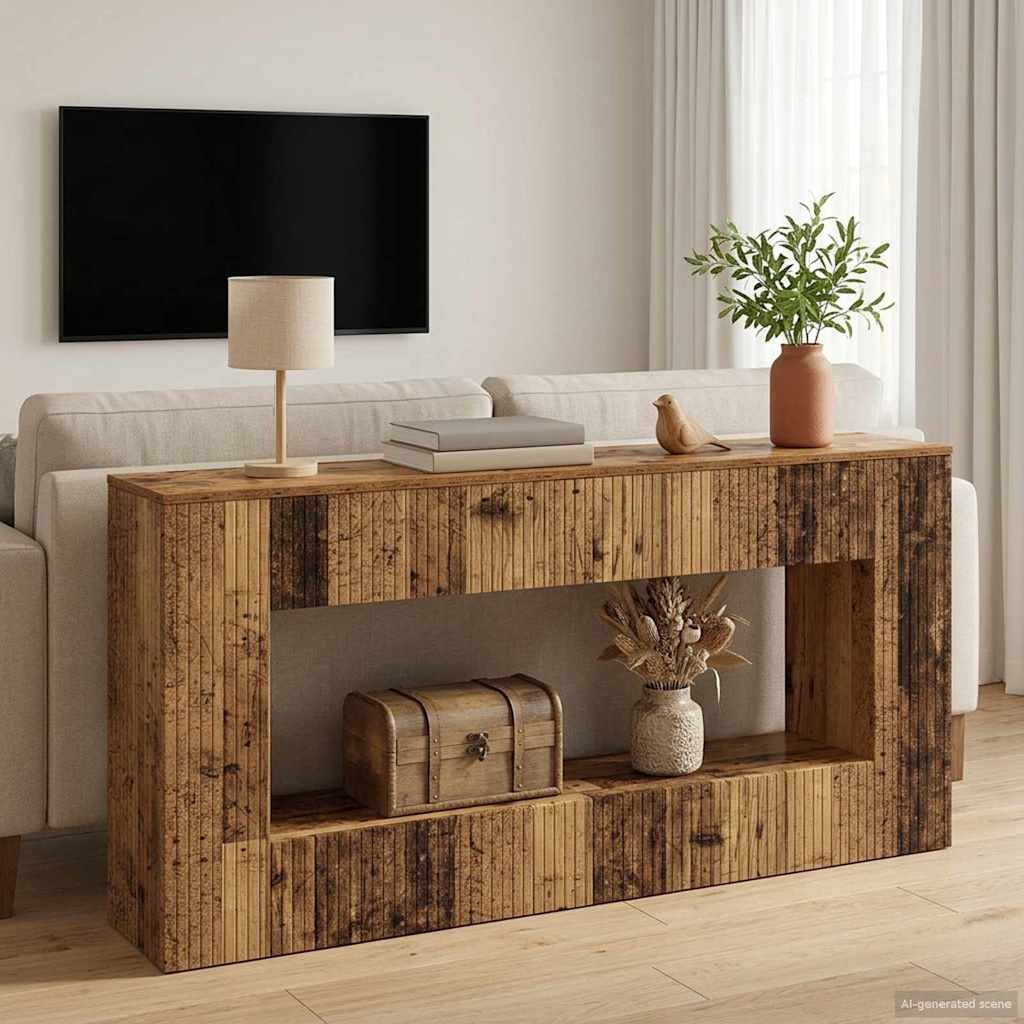 vidaXL Konsolentisch Konsolentisch Gestreift Altholz 155 x 29 x 74 cm Holzwerkstoff (1-St)