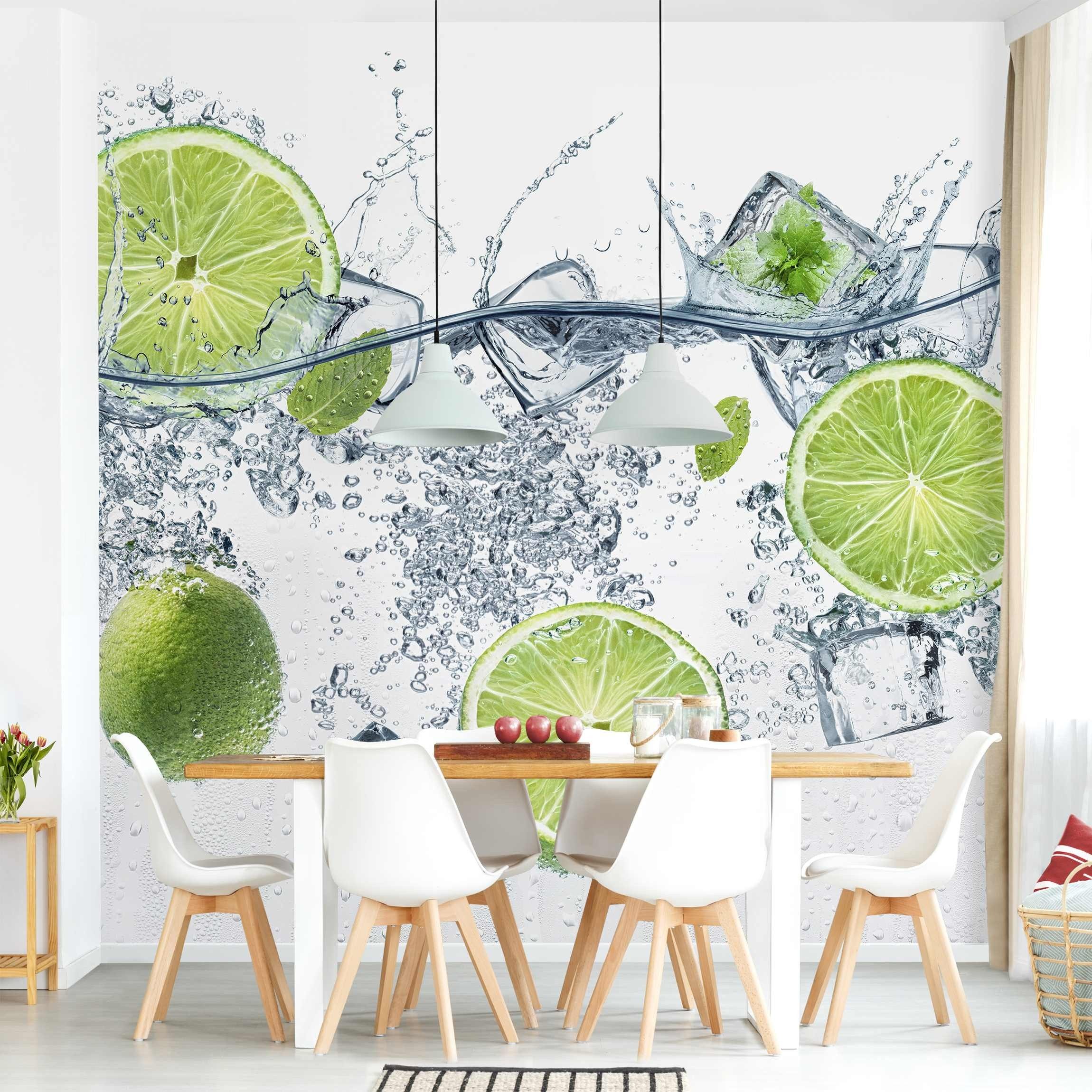 Bilderdepot24 Küchentapete Küche Erfrischende Limette Eiswürfe Wasser Kulin günstig online kaufen