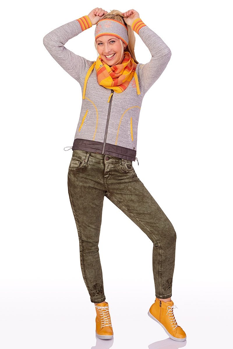 Spieth & Wensky Trachtenstrickjacke Strickjacke Damen - TINETTE - hellgrau/mango, dunkelblau/beere