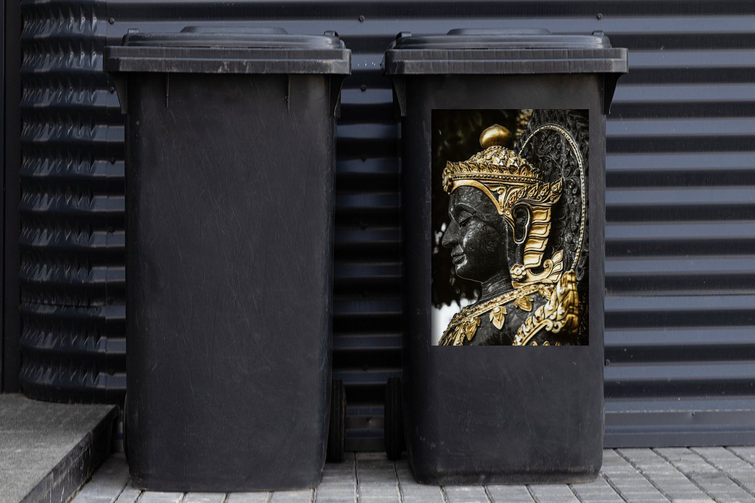 Container, Mülltonne, Mülleimer-aufkleber, (1 Buddha Wandsticker Sticker, Gold - Gesicht MuchoWow Abfalbehälter St), -