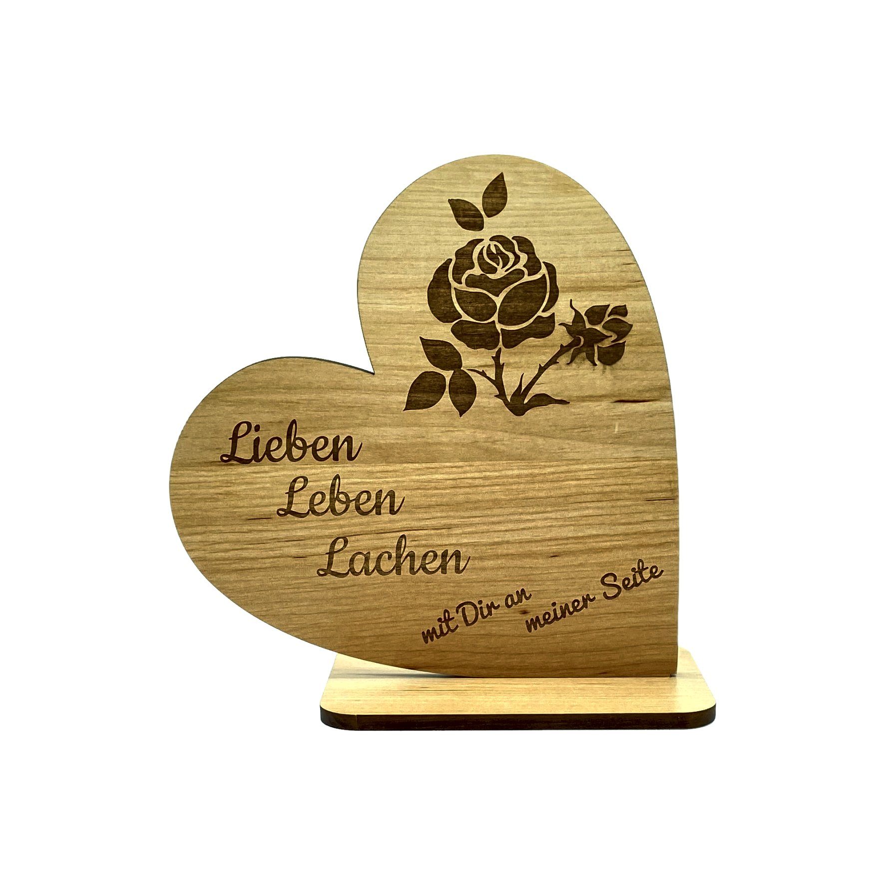 KS Laserdesign Dekofigur Deko Herz mit Gravur ''Leben, Lieben, Lachen'' aus Erle Holz