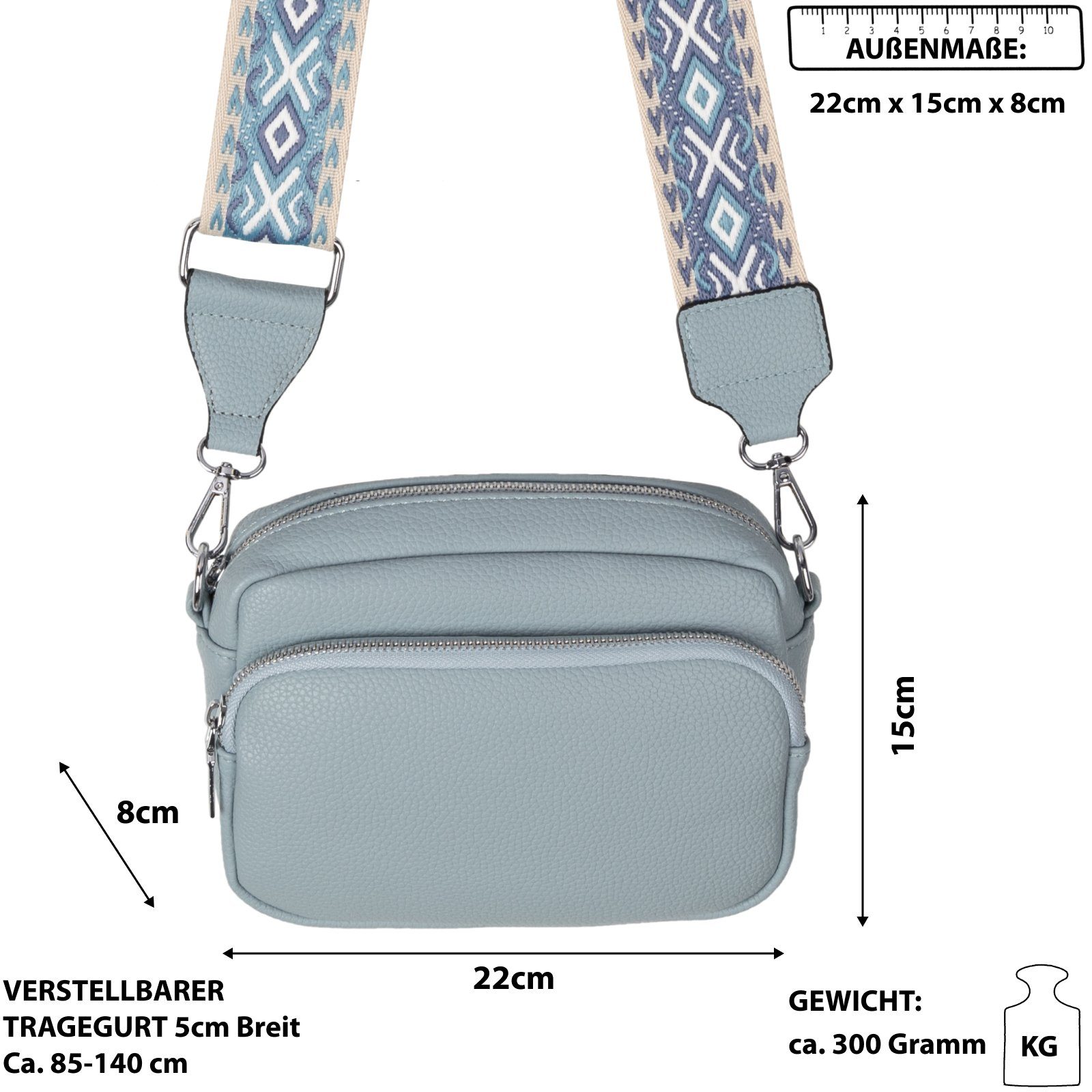Umhängetasche Gürteltasche Umhängetasche Italy-D, EAAKIE L.BLUE Kunstleder Schultertasche, CrossOver, Bauchtasche tragbar Hüfttasche als Crossbody-Bag