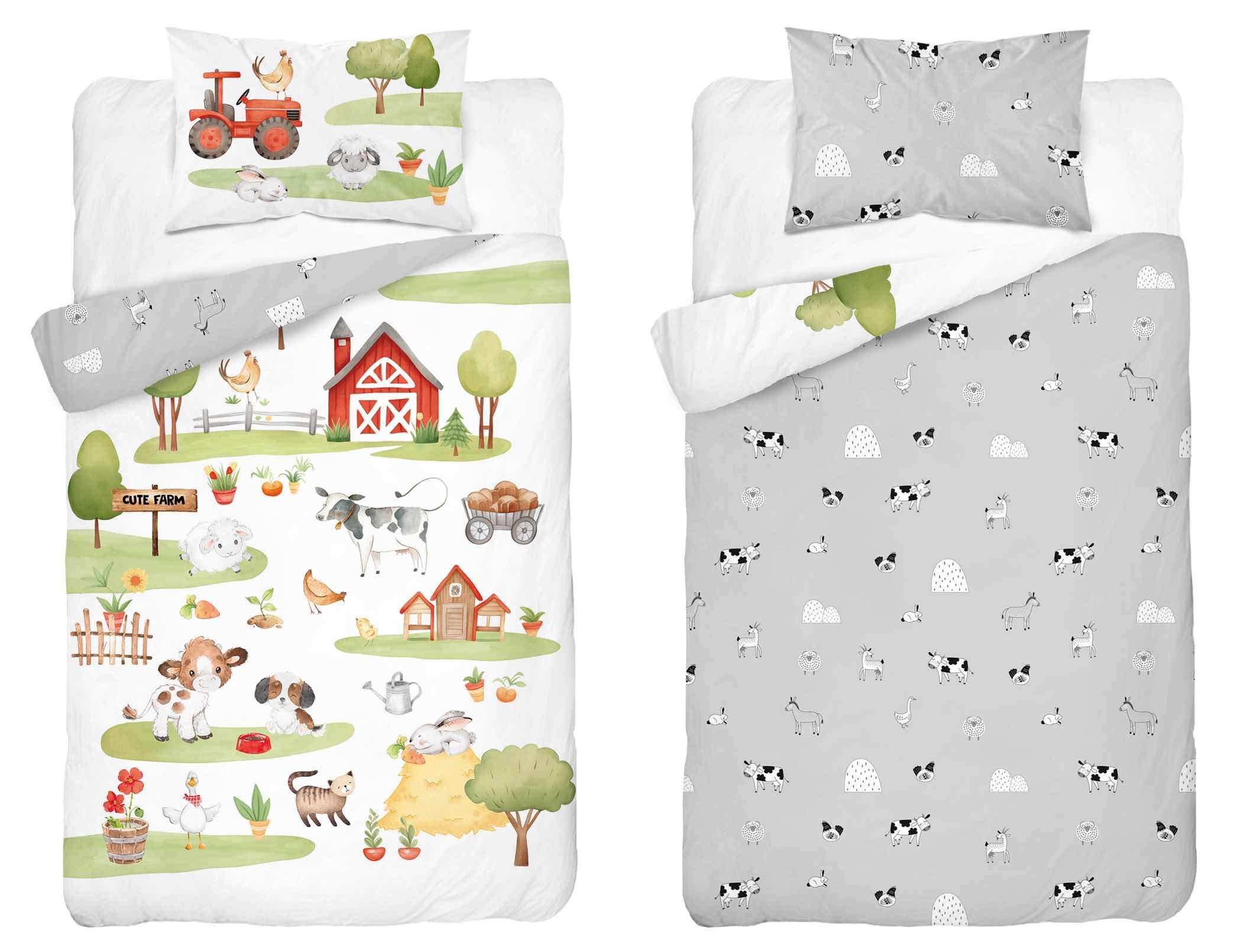 Babybettwäsche Wendebettwäsche kleine Farm Traktor 2tlg. 100% Baumwolle 100x135+40x60