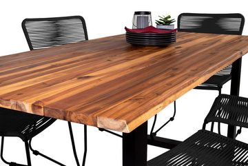 SAM® Essgruppe Kristall, Akazienholz, natürliche Baumkante, Metallgestell und Stühle schwarz