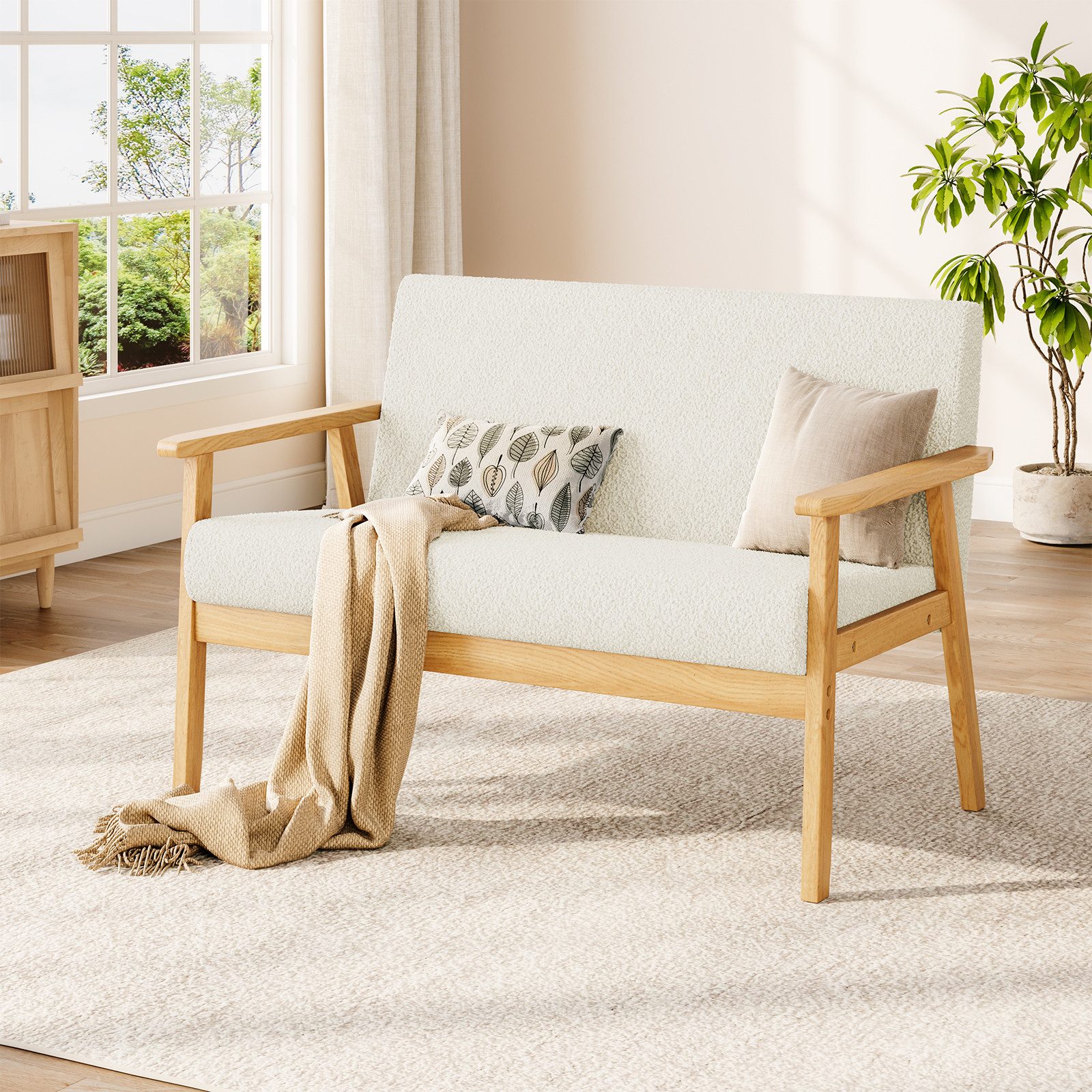 YOLEO 2-Sitzer Stoffsofa Couch mit Holz günstig online kaufen
