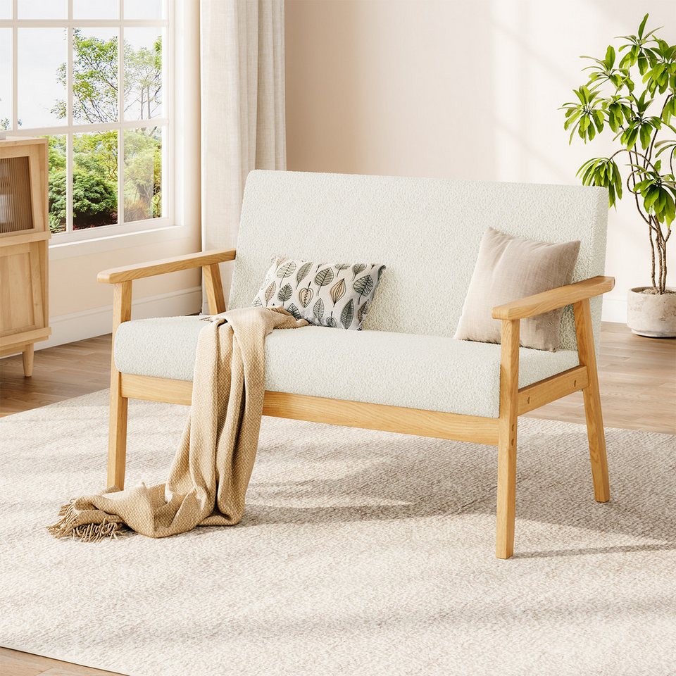 Dripex 2-Sitzer Stoffsofa Couch mit Holz Armlehnen Loungesofa, Teddysamt