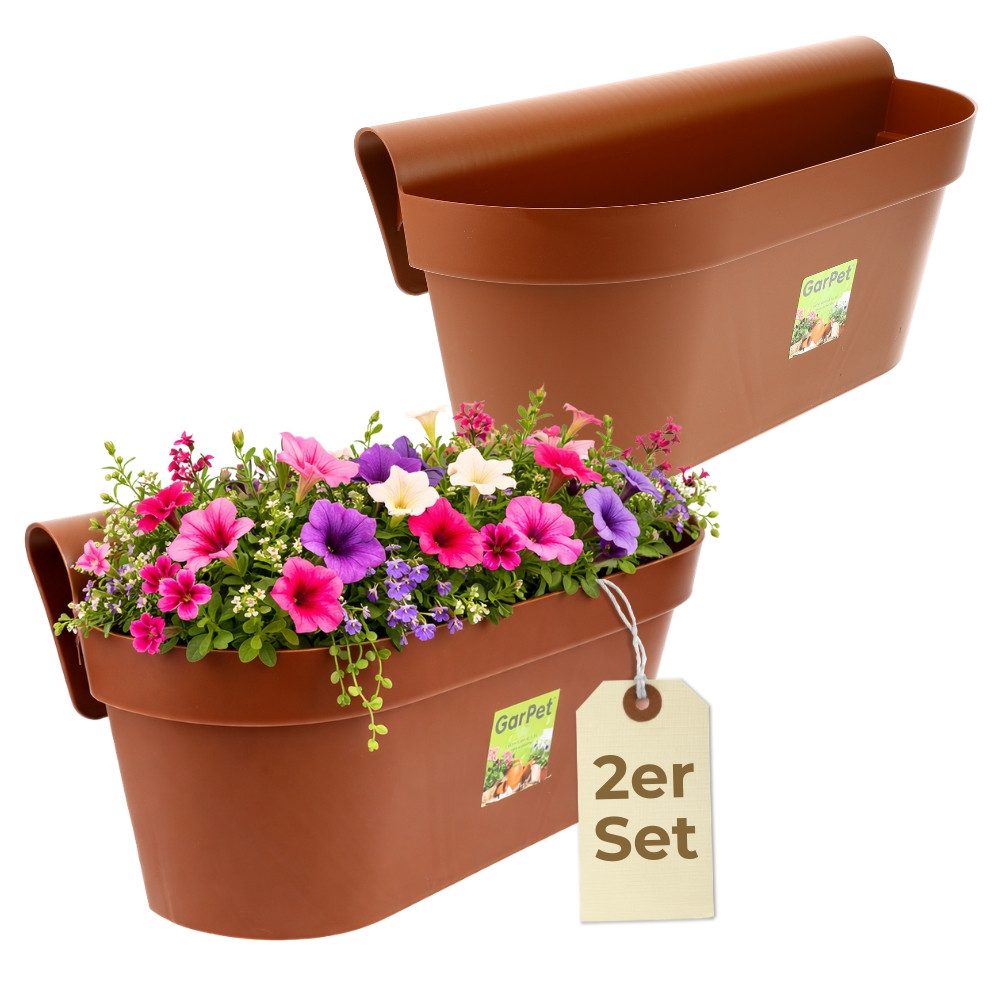 GarPet Balkonkasten 2er Set Geländerkasten Balkon mit Wasserspeicher Blumen Topf Kasten
